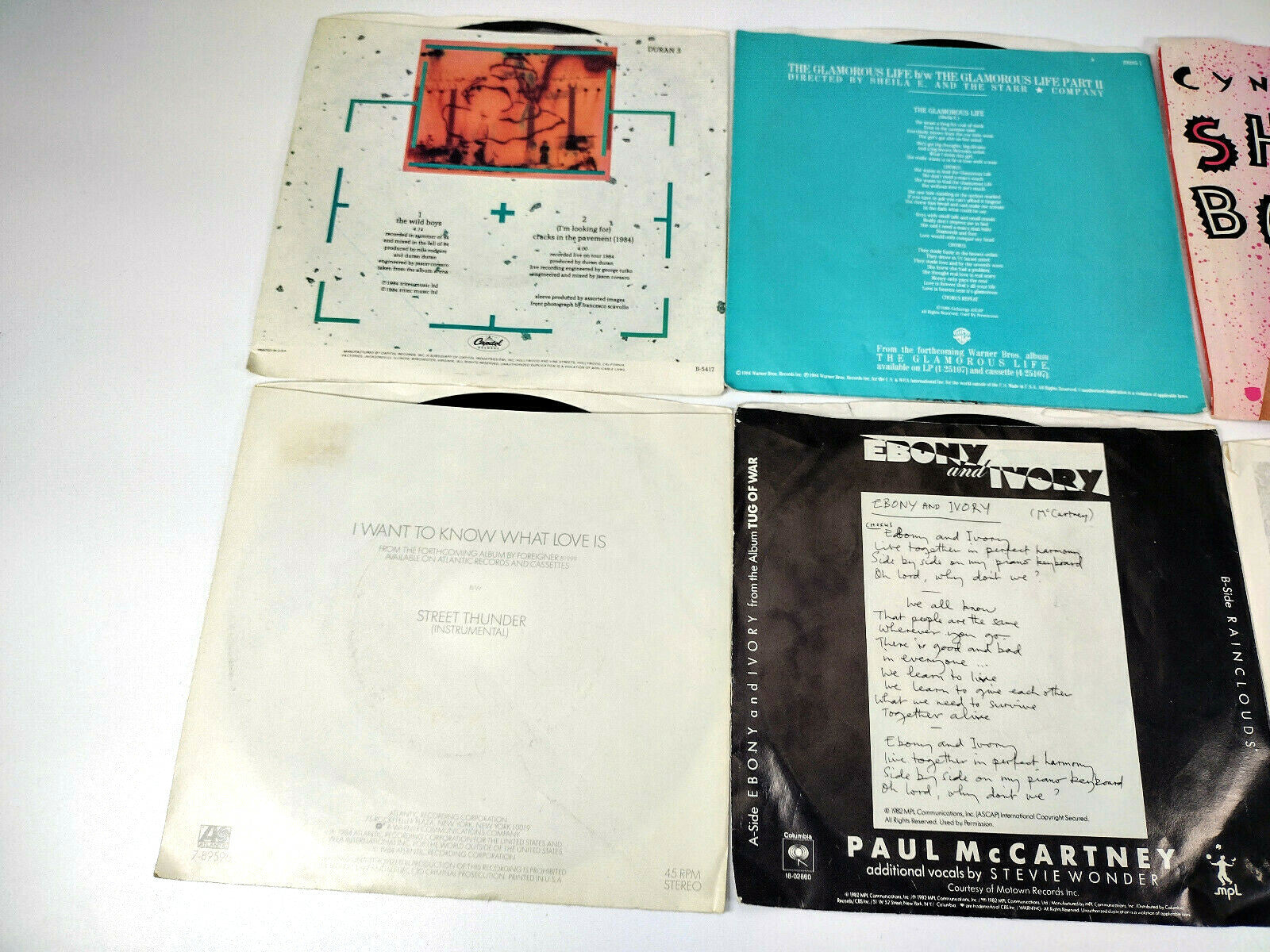 LOT OF 6 80s Artist 45 Records (7 inch) with Picture Covers