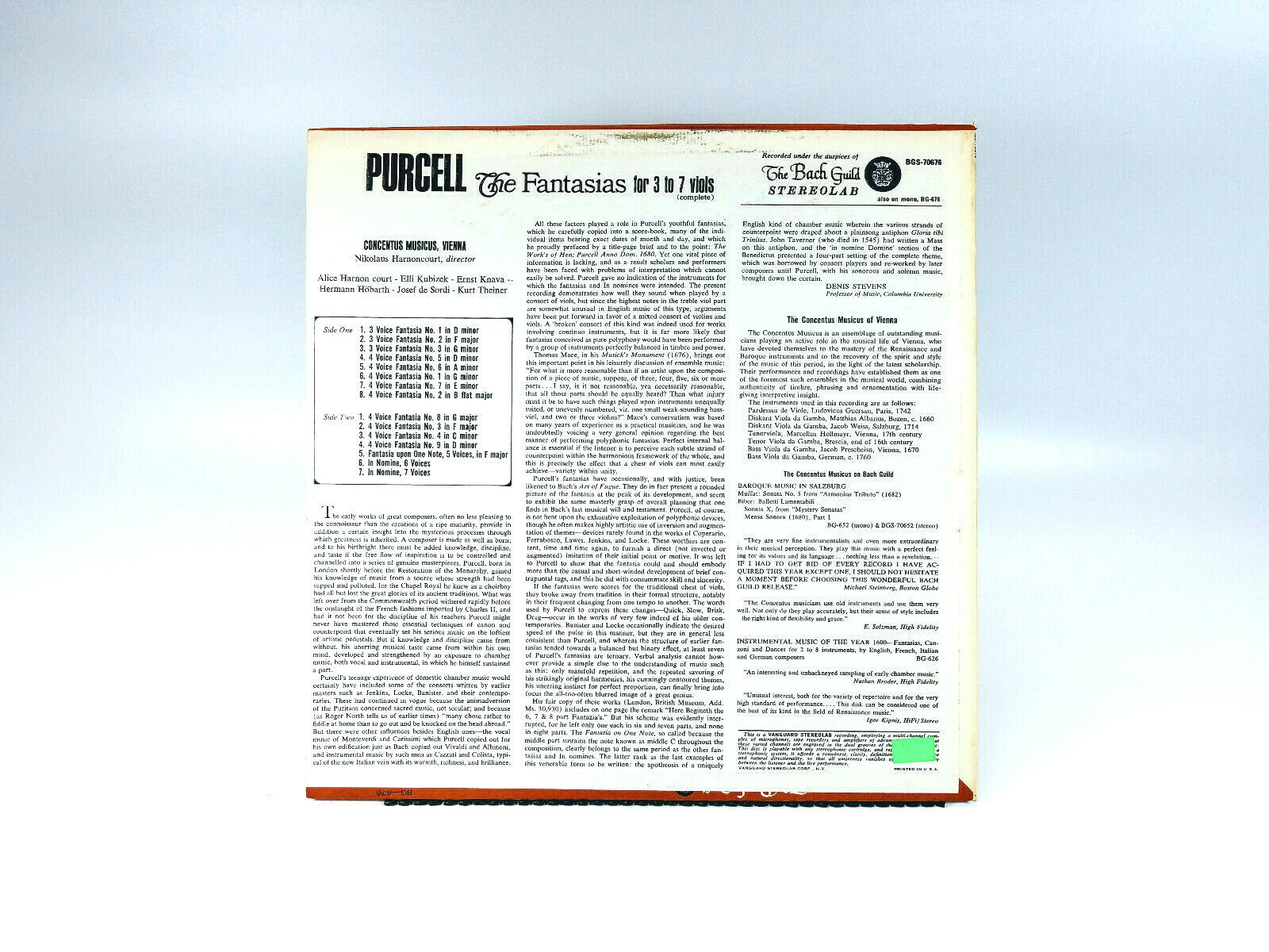 PURCELL 'The Fantasias for Viols' | Vinyl LP | VG+