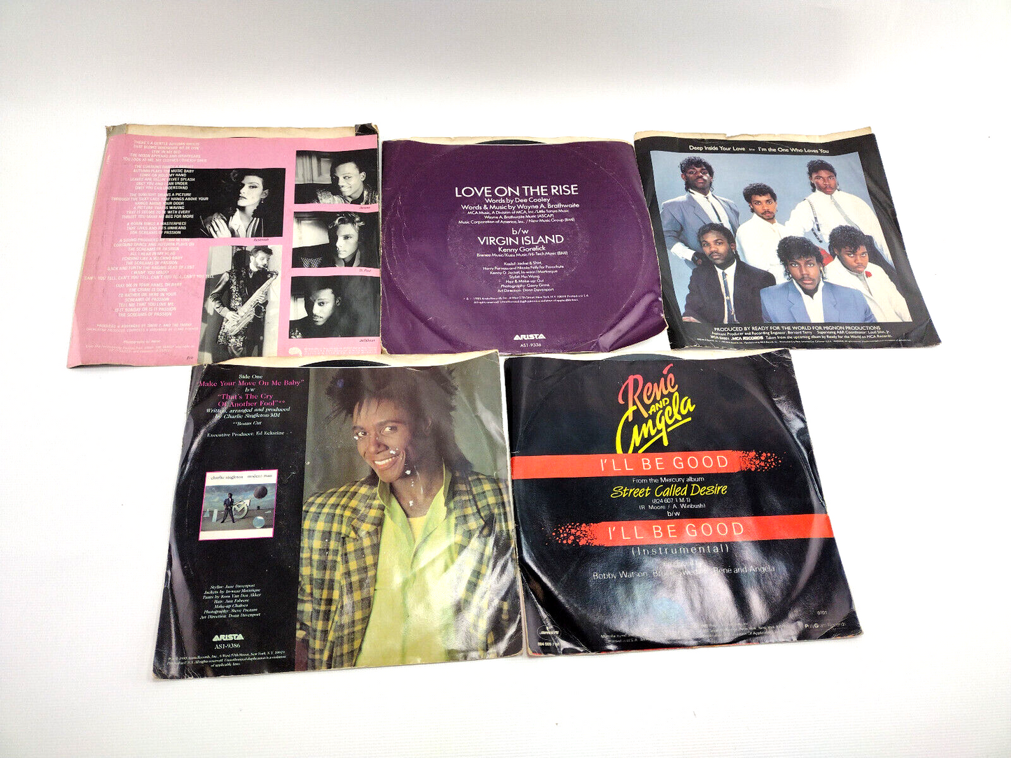 Lot of 5 - 1985 Picture Sleeves and 45 (7") Records - Soul, R&B, Pop