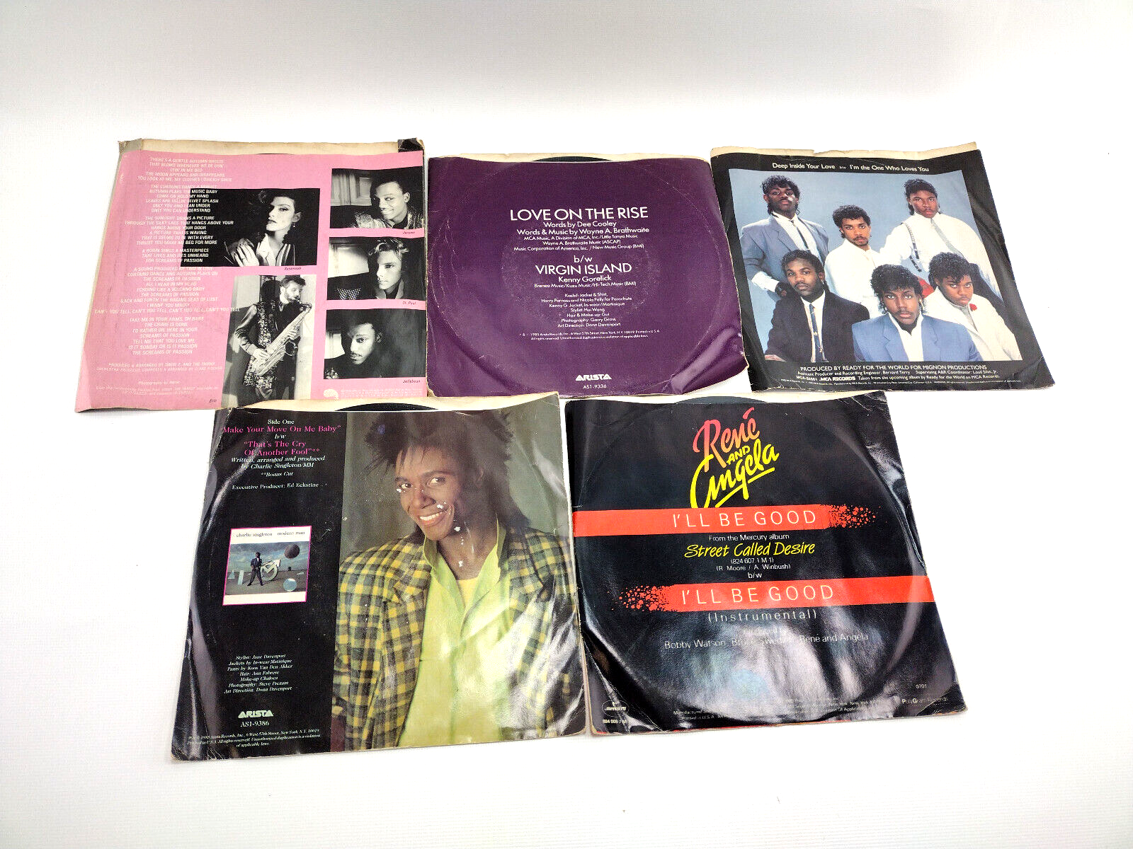 Lot of 5 - 1985 Picture Sleeves and 45 (7") Records - Soul, R&B, Pop