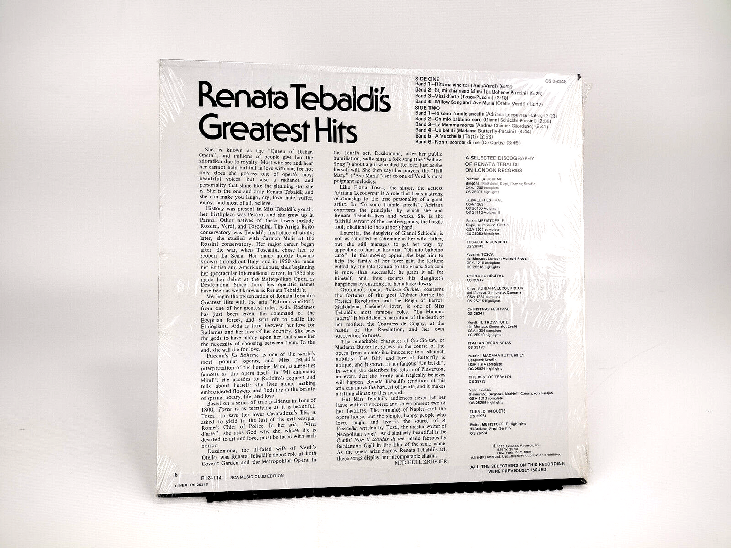Renata Tebaldi - Renata Tebaldi's Greatest Hits, Vinyl, LP - NEW!