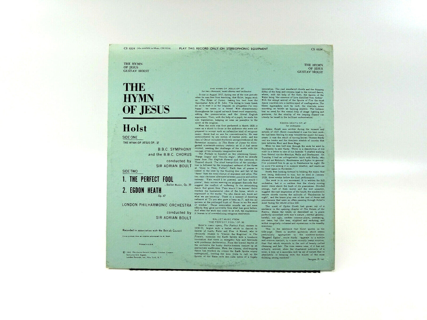 Gustav Holst, Sir Adrian Boult - The Hymn Of Jesus / The Perfect Fool / Egdon He