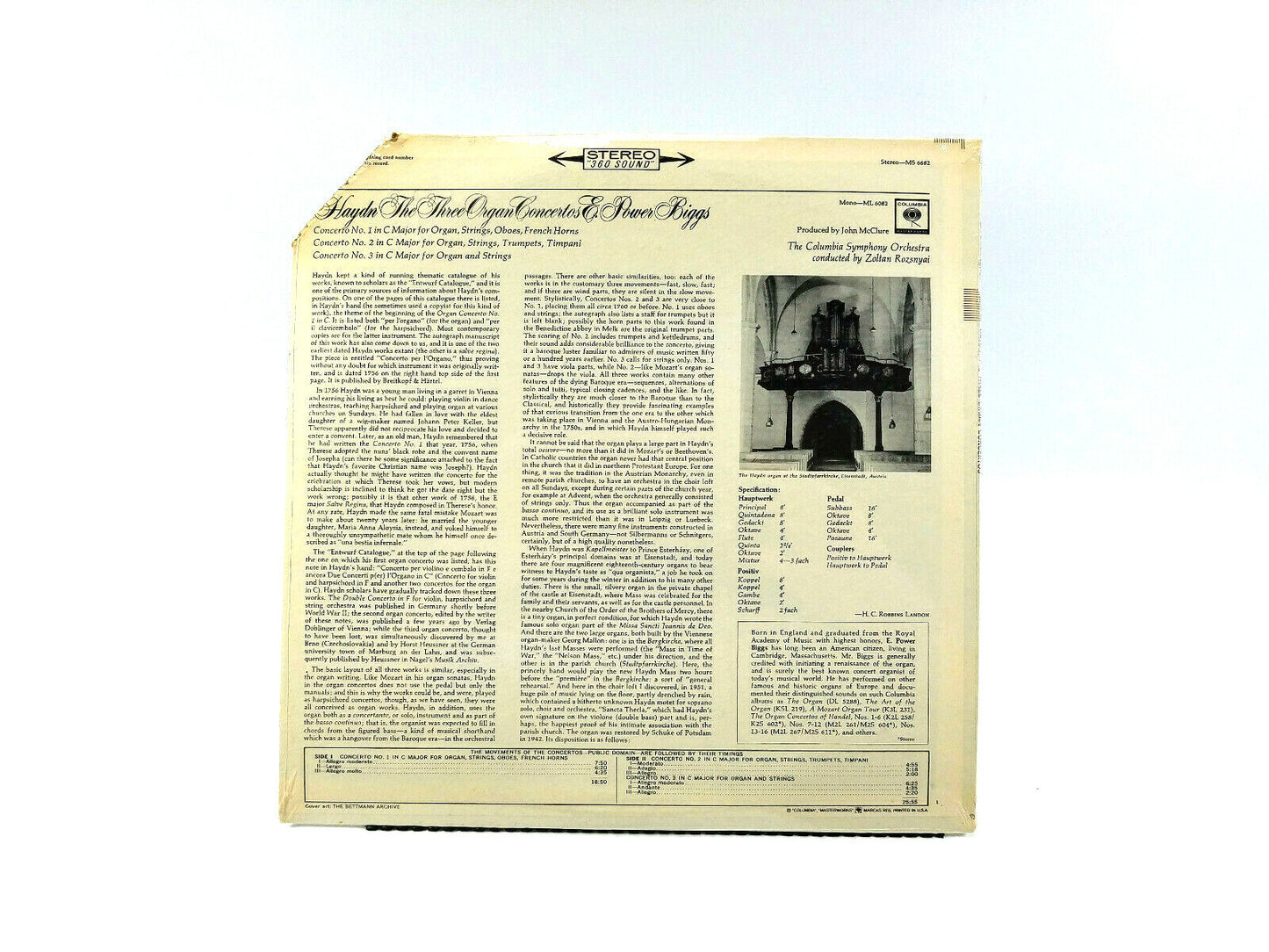 Haydn* - E. Power Biggs, The Three Organ Concertos LP MS 6682