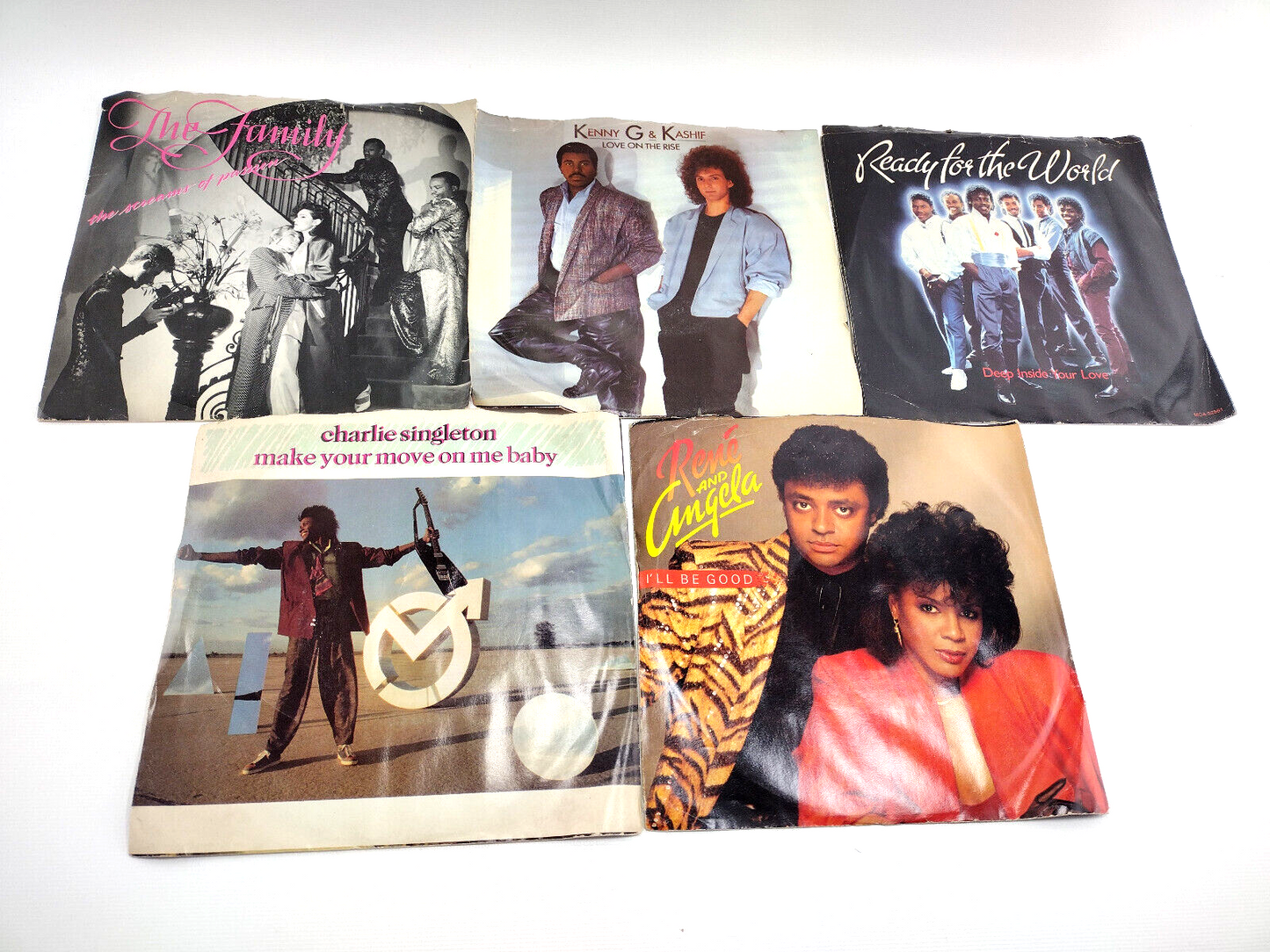 Lot of 5 - 1985 Picture Sleeves and 45 (7") Records - Soul, R&B, Pop