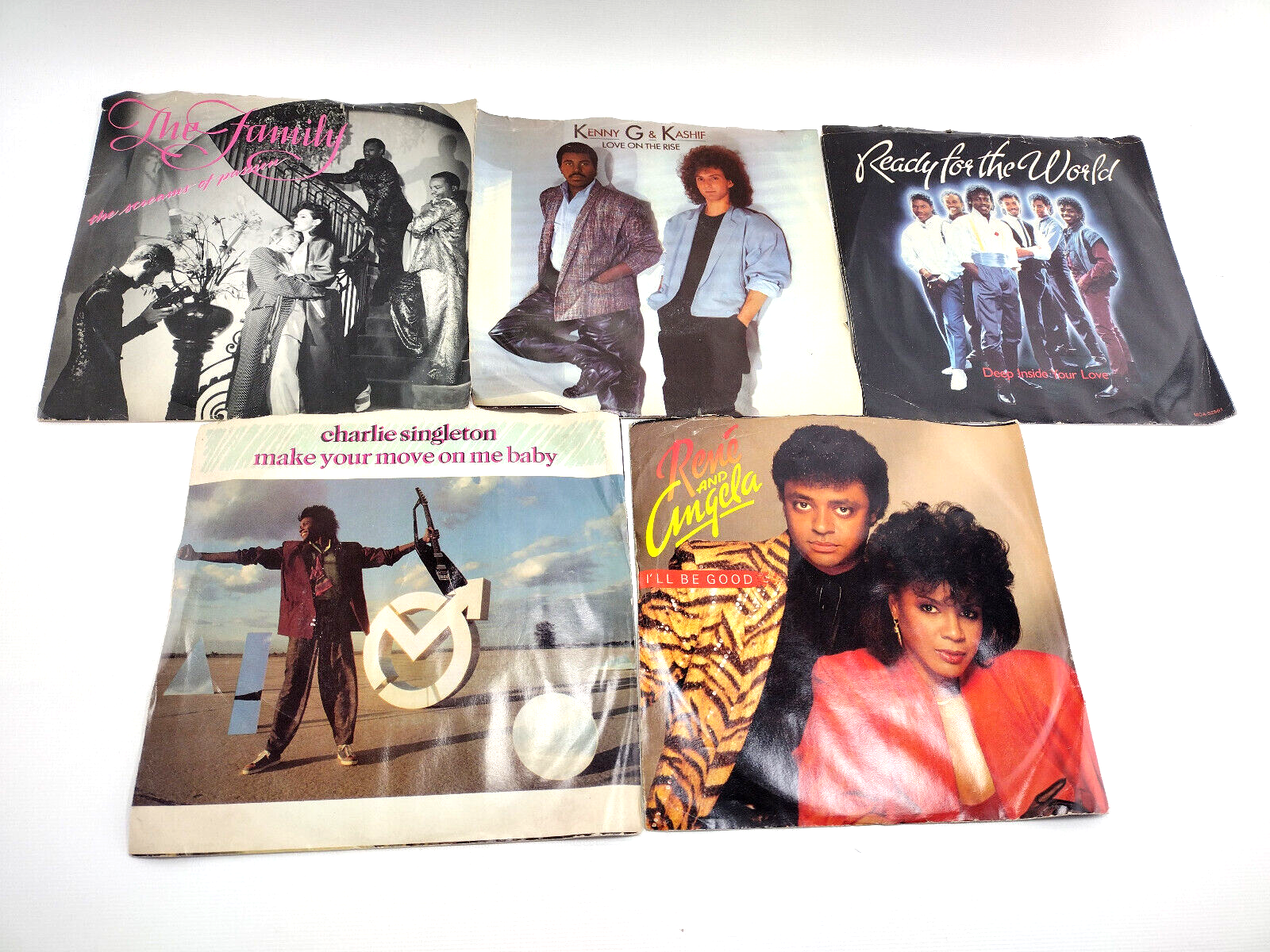 Lot of 5 - 1985 Picture Sleeves and 45 (7") Records - Soul, R&B, Pop
