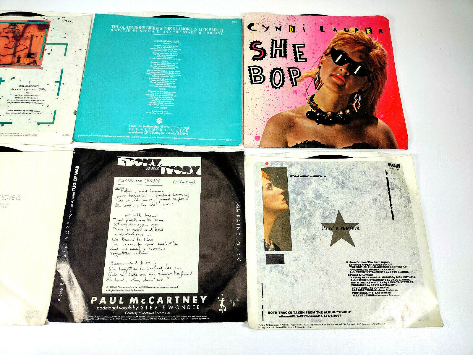 LOT OF 6 80s Artist 45 Records (7 inch) with Picture Covers