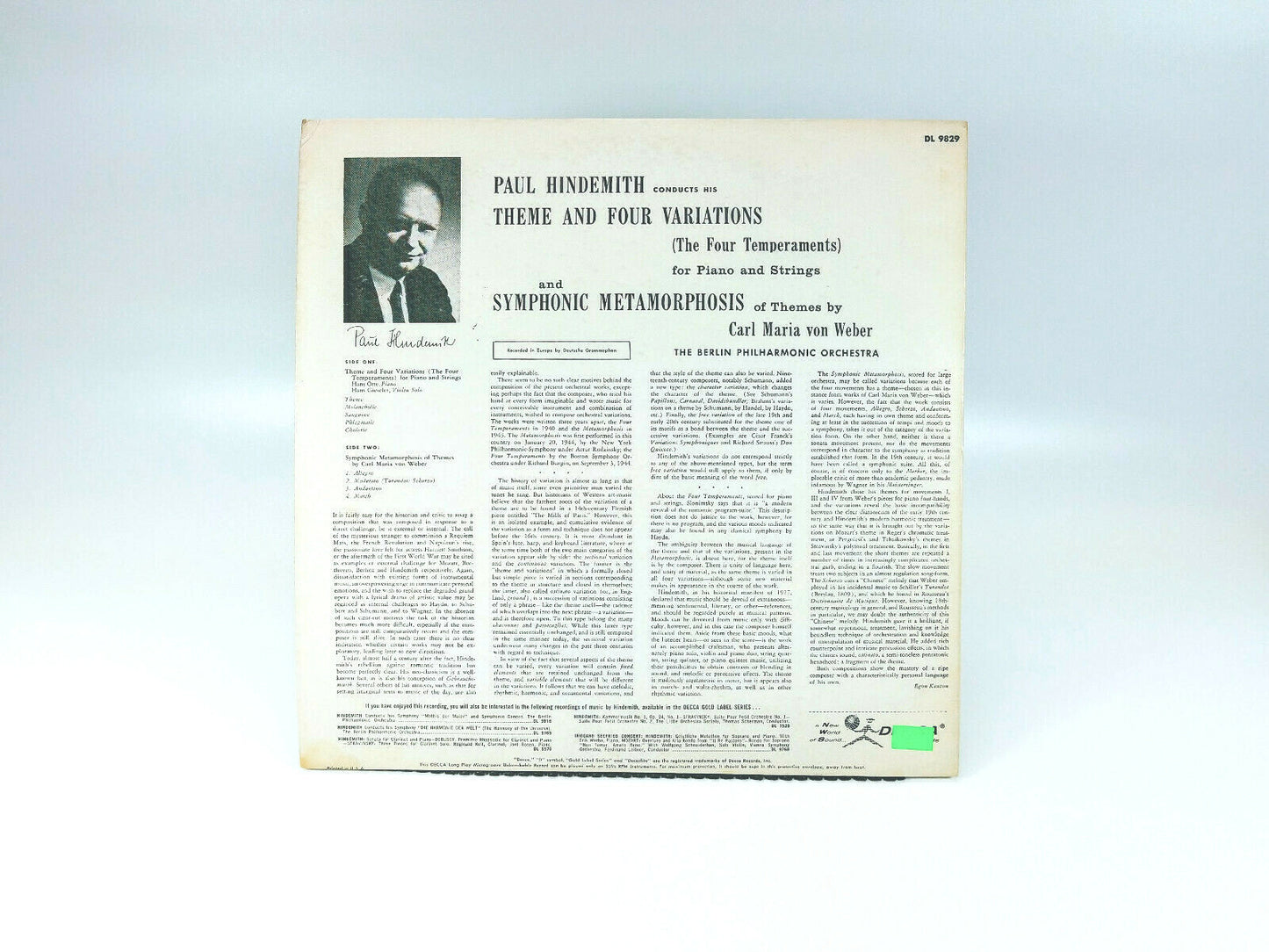 Paul Hindemith - Theme and Four Varations | Vinyl LP | VG+