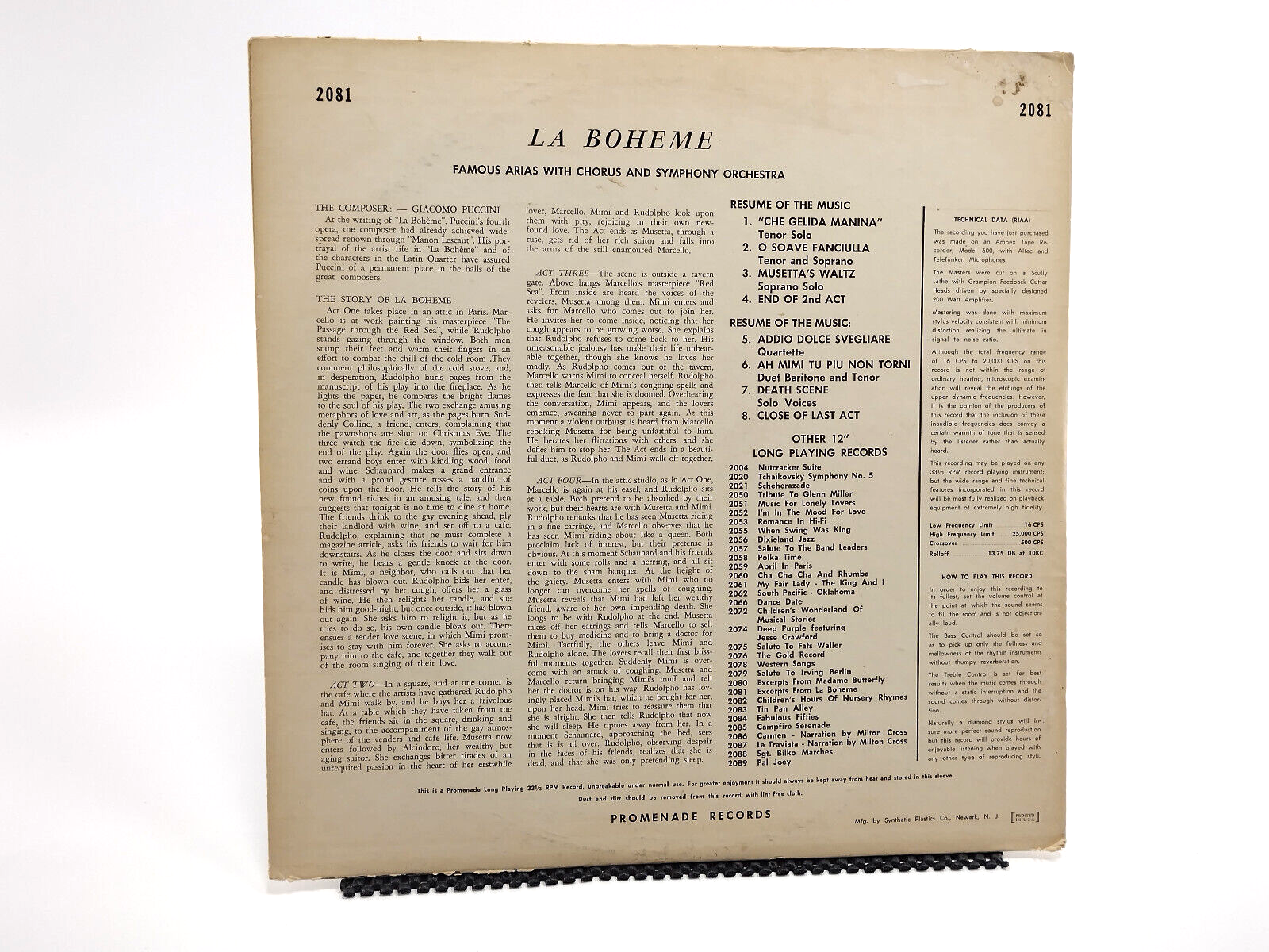 Puccini's La Boheme -  Life In The Paris Latin Quarter LP