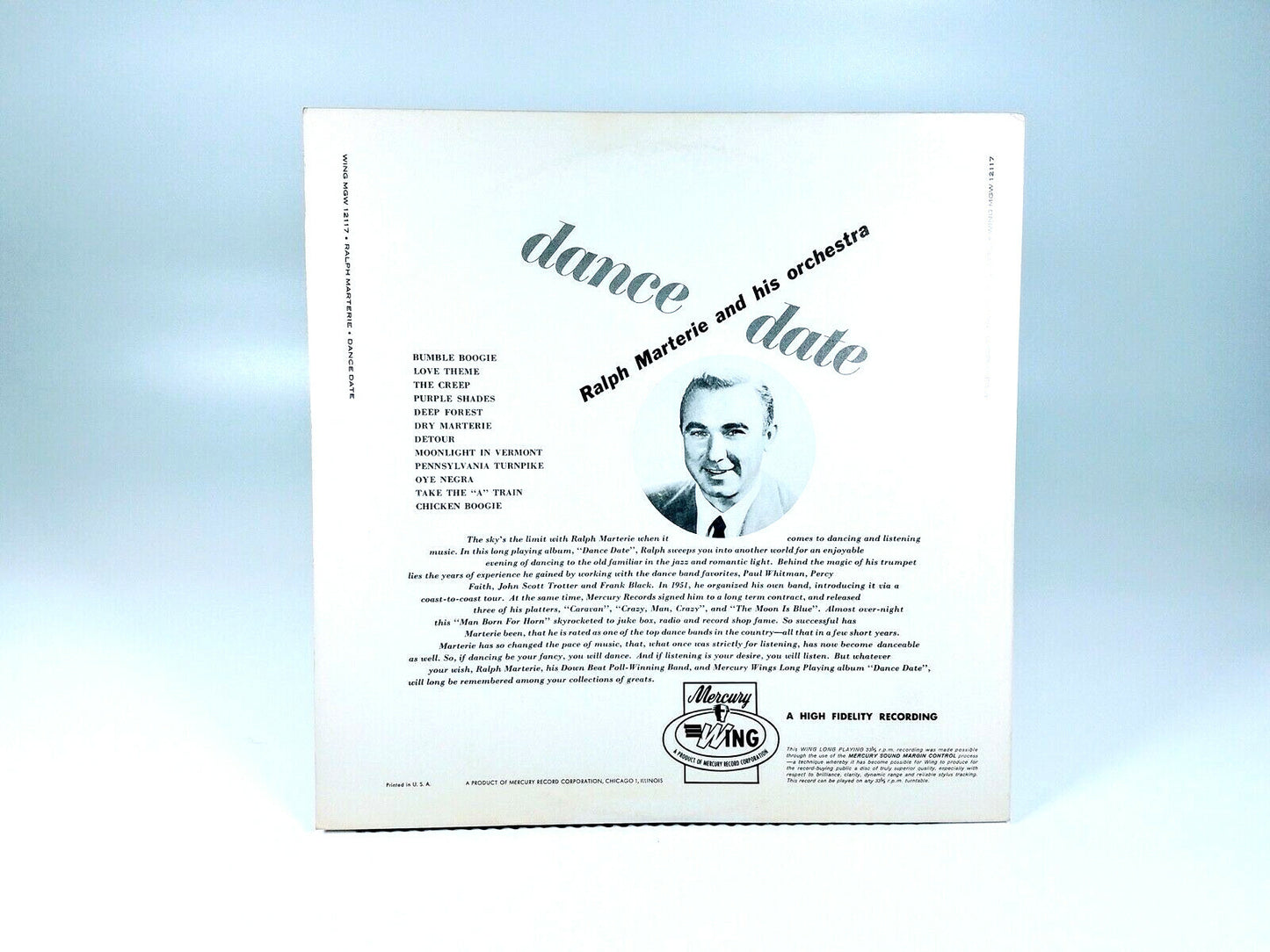 Ralph Marterie~Dance Date~Mercury / Wing MGW 12117~Romantic Jazz~Free Shipping