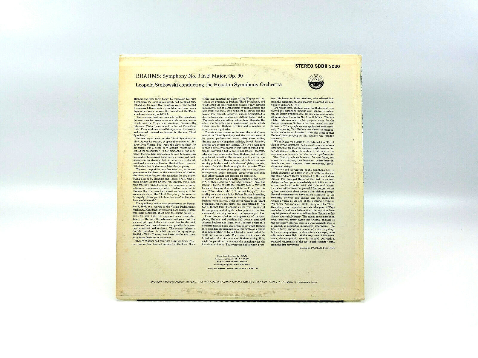 Symphony No. 3 In F Major, Opus 90 Brahms* - Stokowski* SDBR 3030 LP