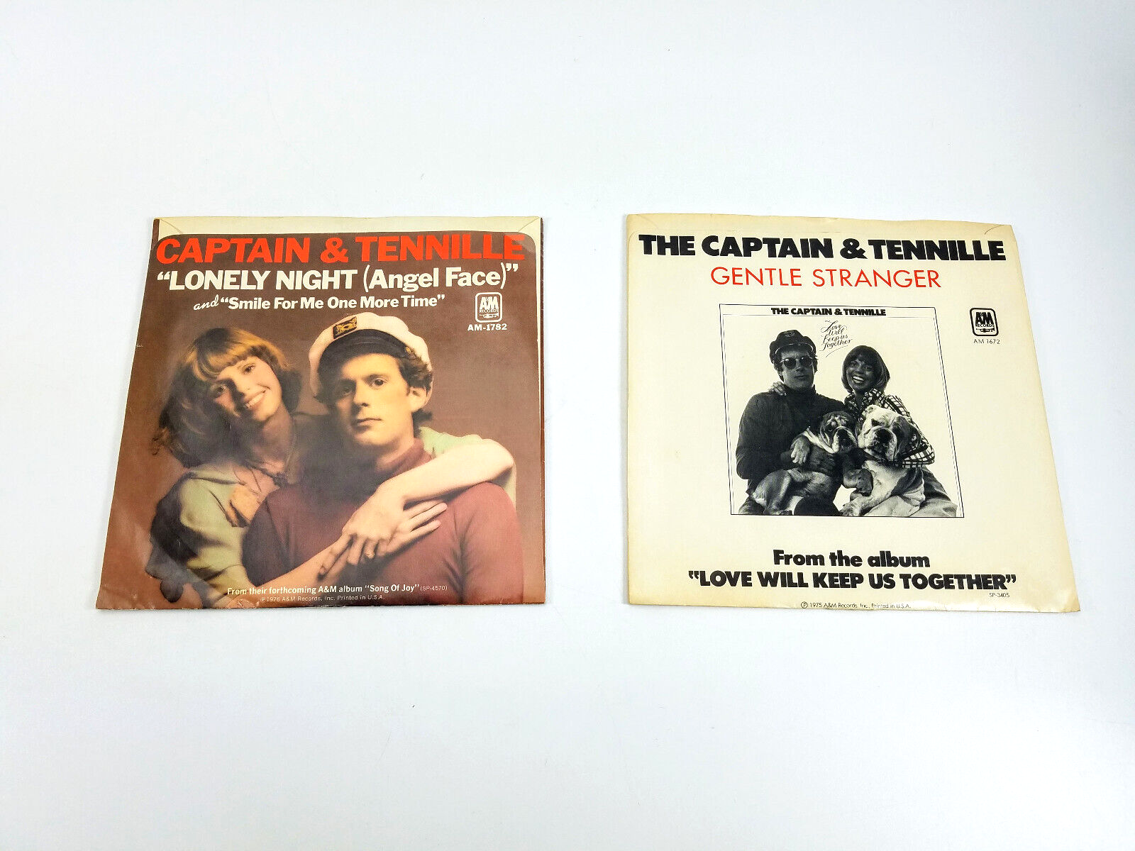 LOT OF 2 CAPTAIN & TENNILLE 45 RECORDS Lonely Nights/ Love Will Keep Us Together
