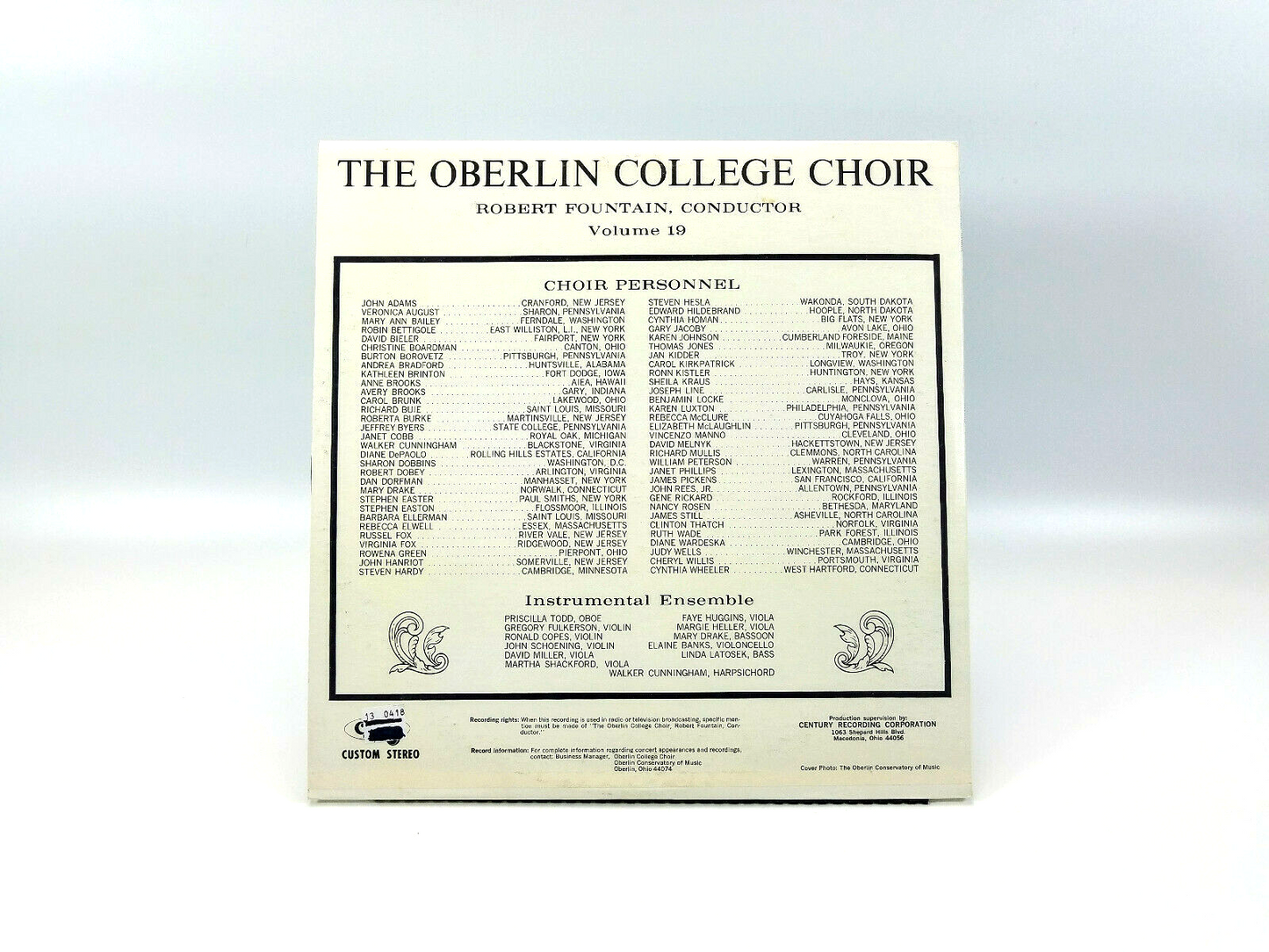 The Oberlin College Choir* Conductor Robert Fountain - Volume 19 35570 LP - NM
