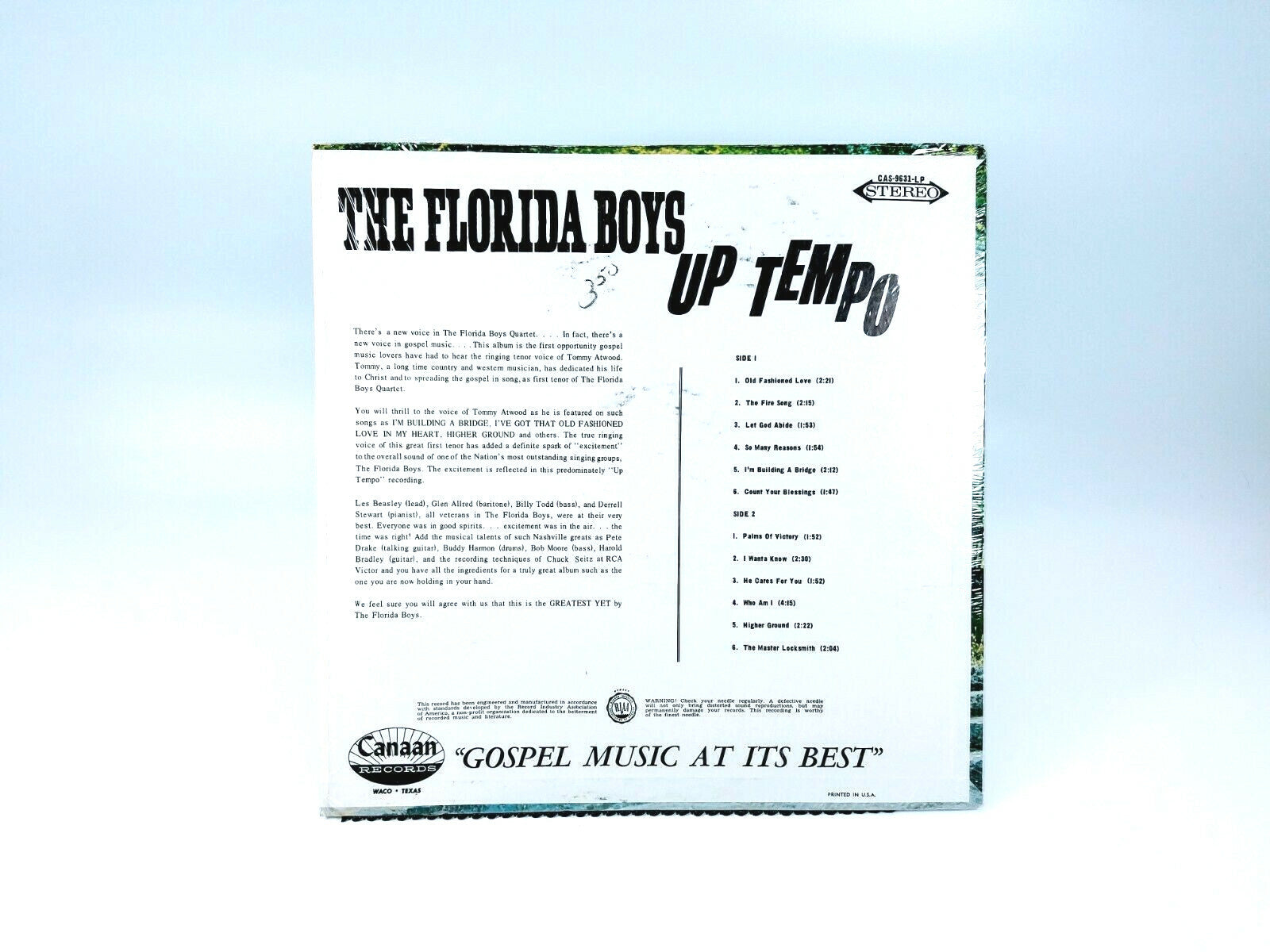 The Florida Boys - Up Tempo LP, Vinyl, VG+ - Cleaned w/ Vinyl Vac!