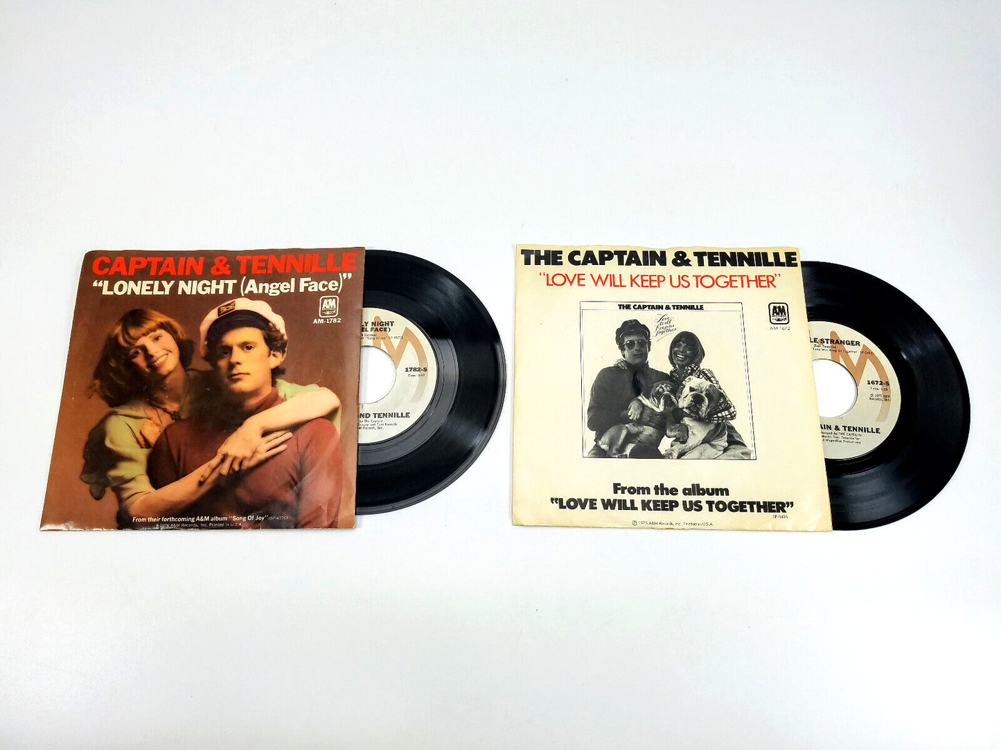 LOT OF 2 CAPTAIN & TENNILLE 45 RECORDS Lonely Nights/ Love Will Keep Us Together