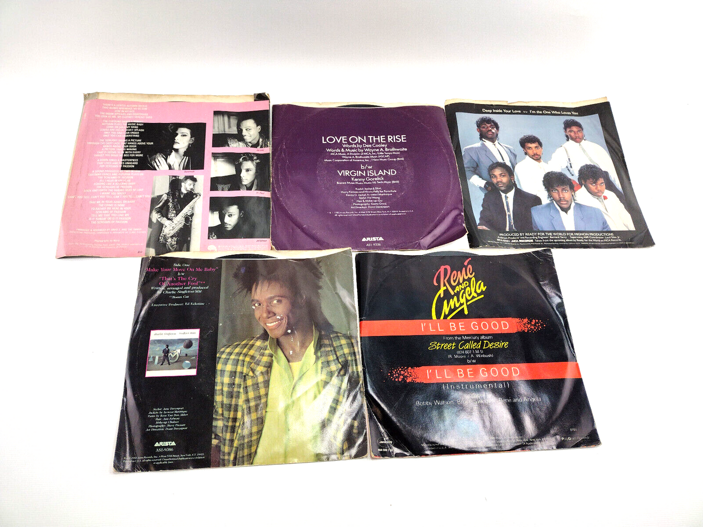 Lot of 5 - 1985 Picture Sleeves and 45 (7") Records - Soul, R&B, Pop