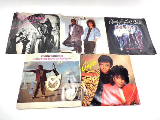 Lot of 5 - 1985 Picture Sleeves and 45 (7") Records - Soul, R&B, Pop