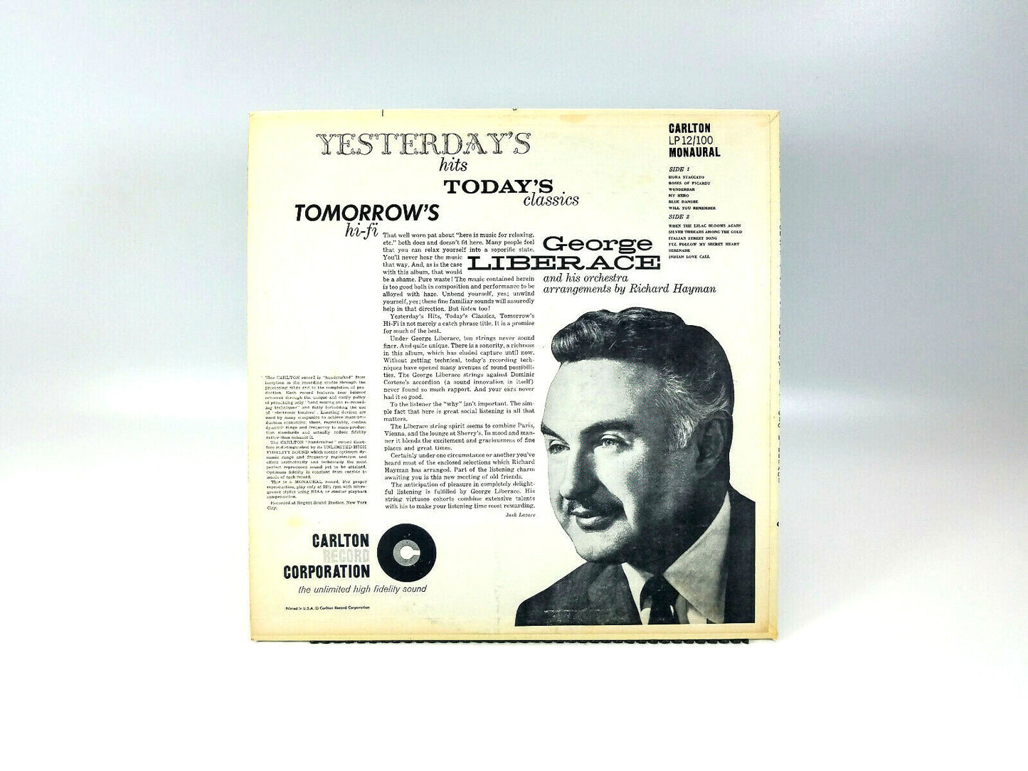 George Liberace - Yesterday's Hits Todays' Classics  LP 12/100 Vinyl, LP 1958