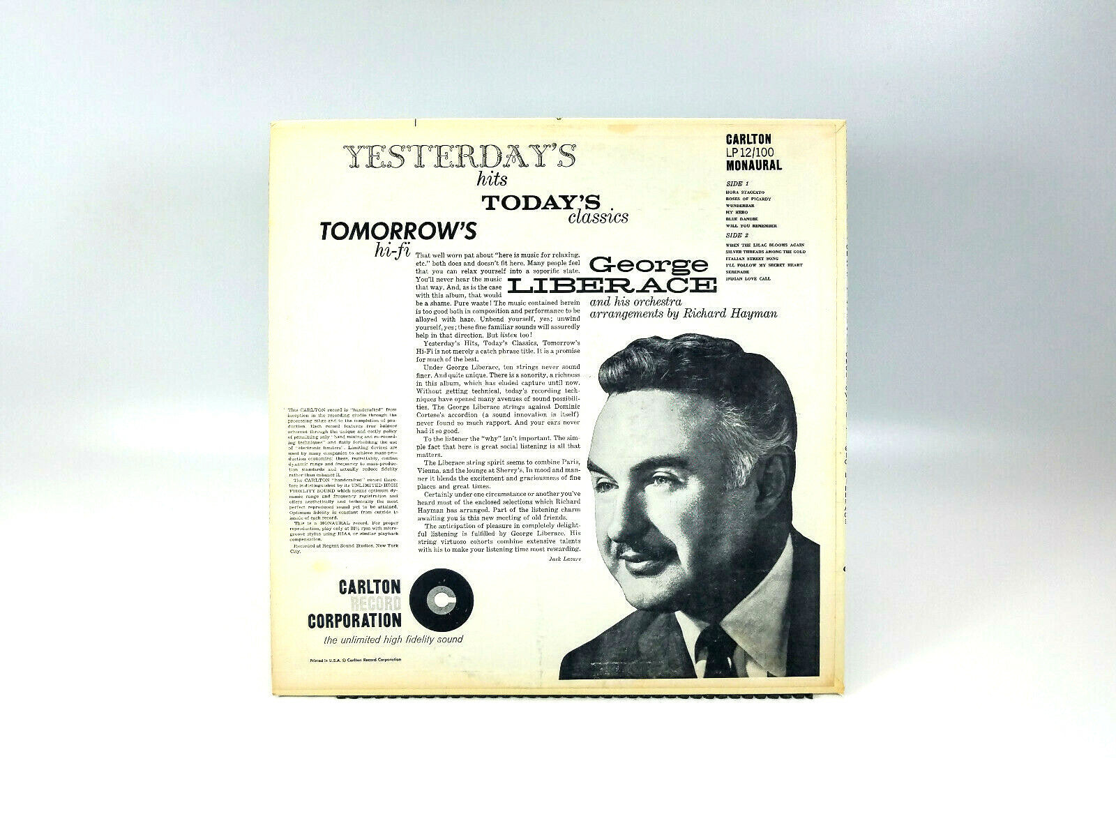 George Liberace - Yesterday's Hits Todays' Classics  LP 12/100 Vinyl, LP 1958