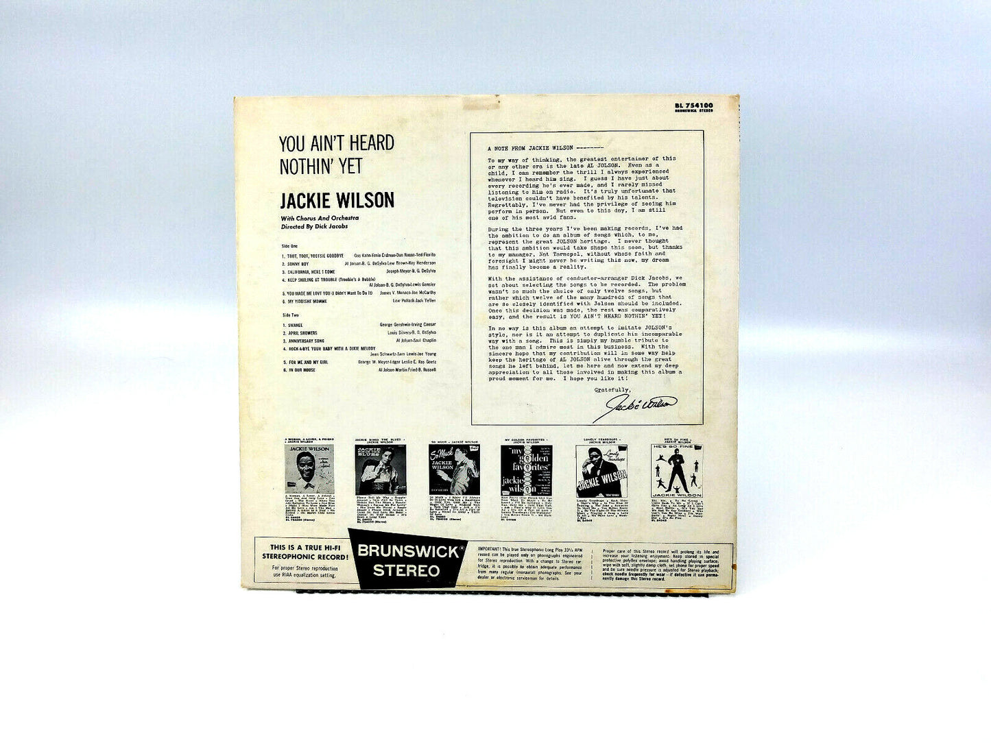 Jackie Wilson - You Ain't Heard Nothin Yet  Brunswick – BL 754100 LP 1961 VG+