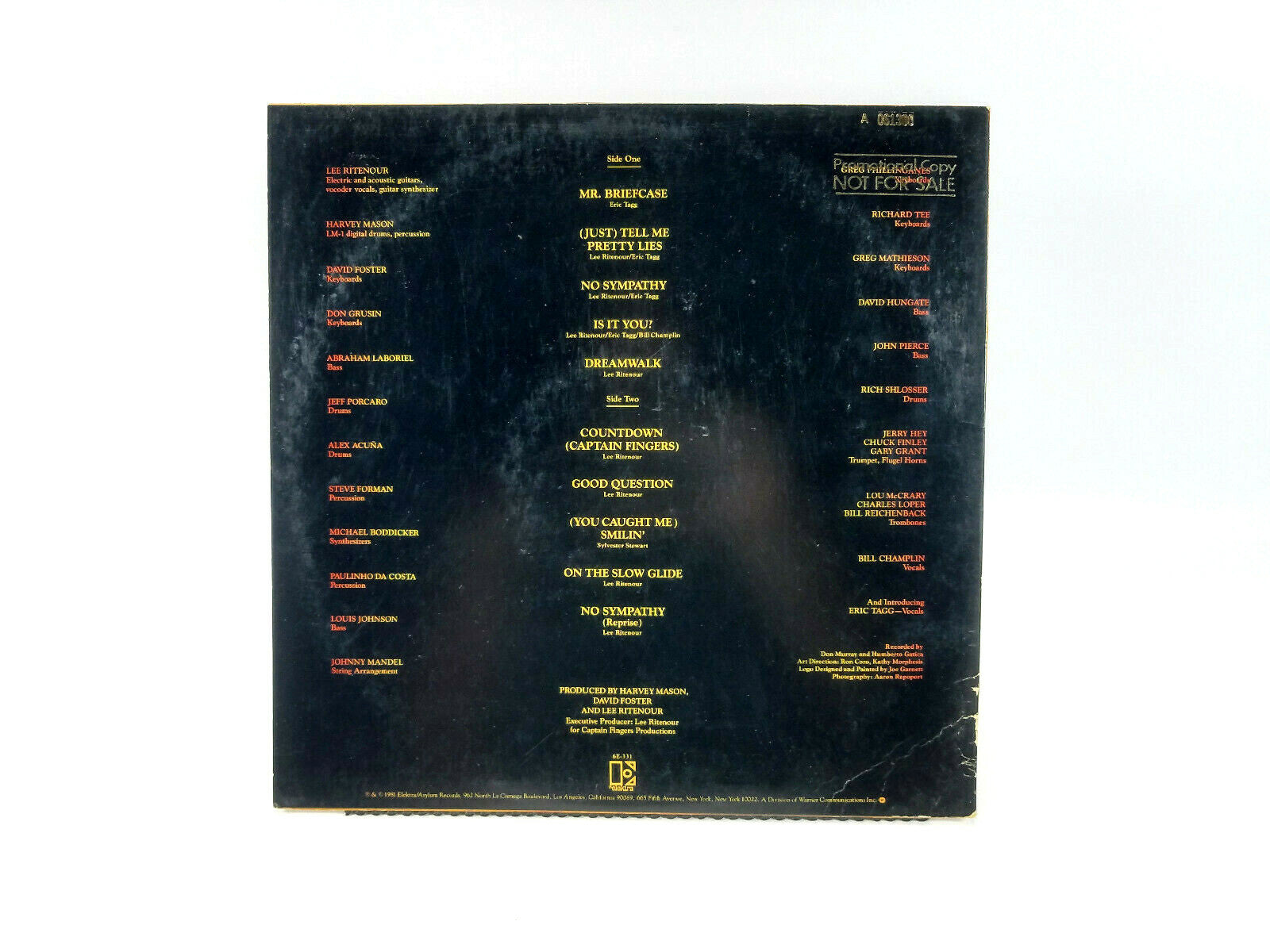 Lee Ritenour – Rit  Elektra – 6E-331  LP, Album, Promo  1981 ,US PROMO COPY!