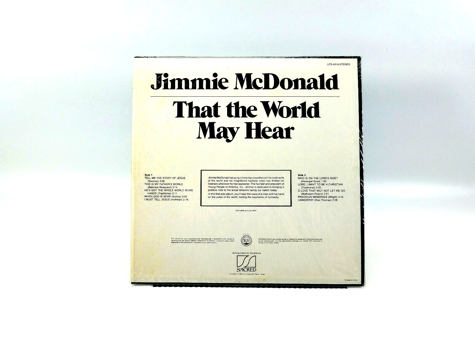 Jimmie McDonald - Sings That The World May Hear     Sacred – LPS-4518 LP NM