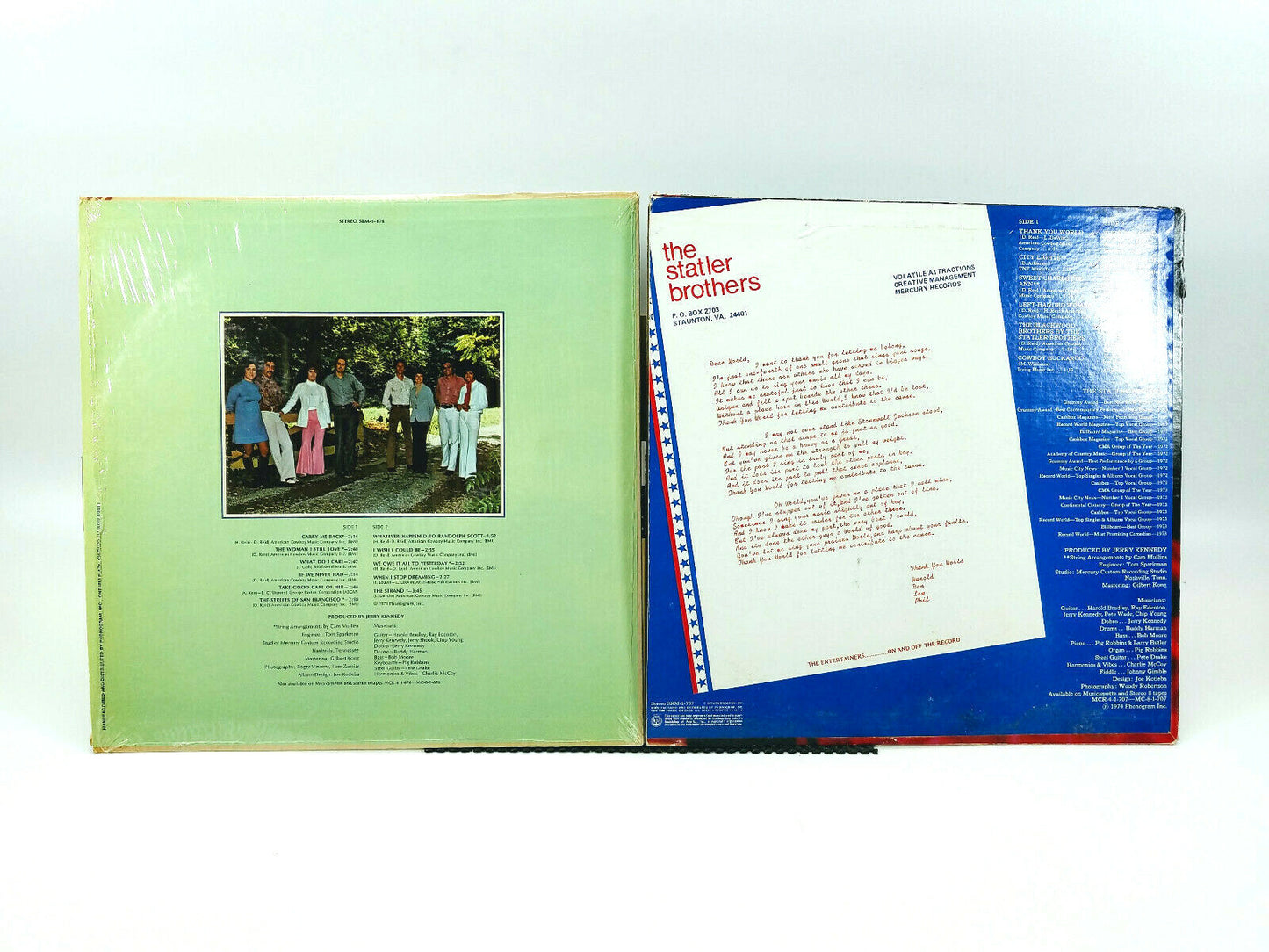 Lot of 2 Statler Brothers LPs, Thank You World & Carry Me Back