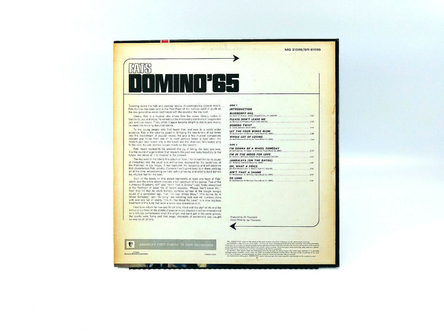 Fats Domino – Fats Domino '65, Mercury – SR 61039, SR-61039  LP