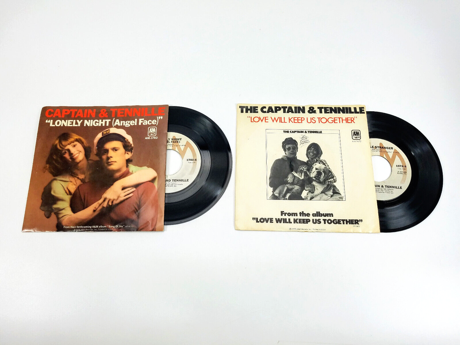 LOT OF 2 CAPTAIN & TENNILLE 45 RECORDS Lonely Nights/ Love Will Keep Us Together