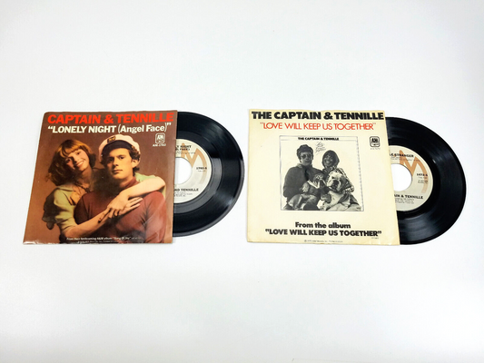 LOT OF 2 CAPTAIN & TENNILLE 45 RECORDS Lonely Nights/ Love Will Keep Us Together