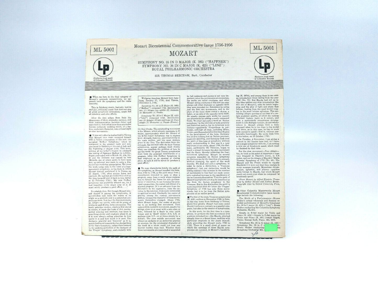 Mozart Symphonies 35 & 36 - Beecham Columbia | Vinyl LP | VG+