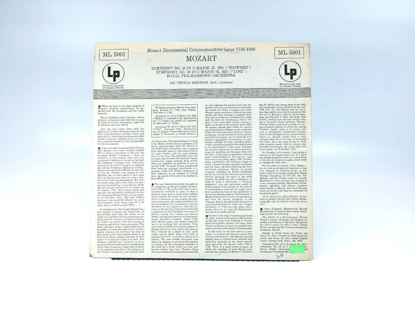 Mozart Symphonies 35 & 36 - Beecham Columbia | Vinyl LP | VG+