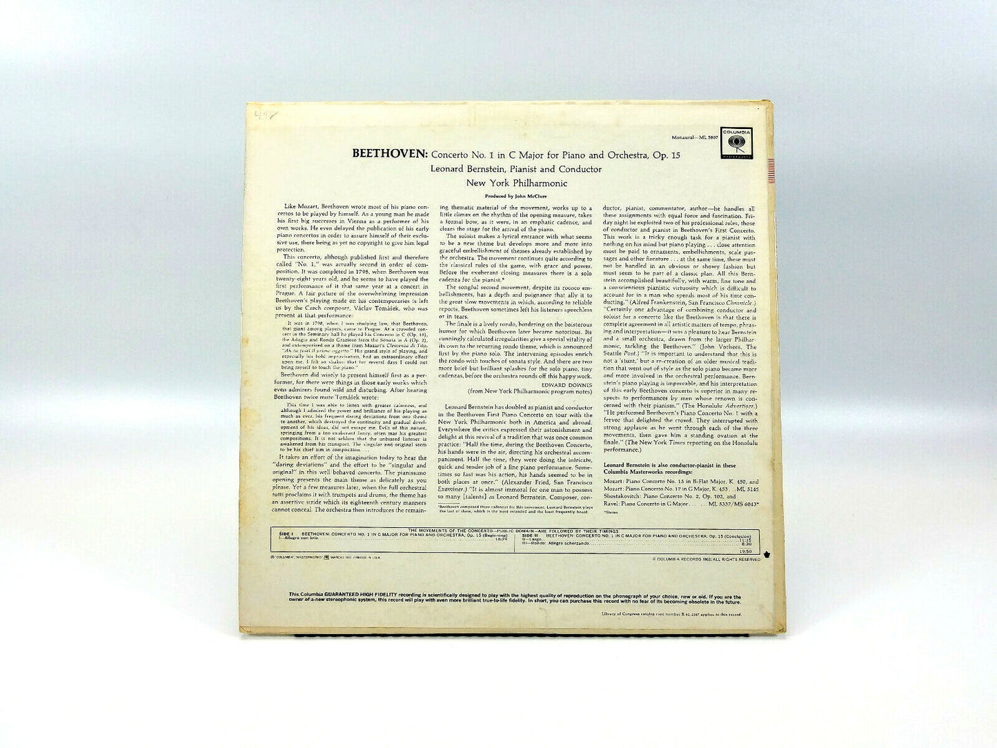 Bernstein* Beethoven*, New York Philharmonic* - Piano Concert No. 1 In C LP