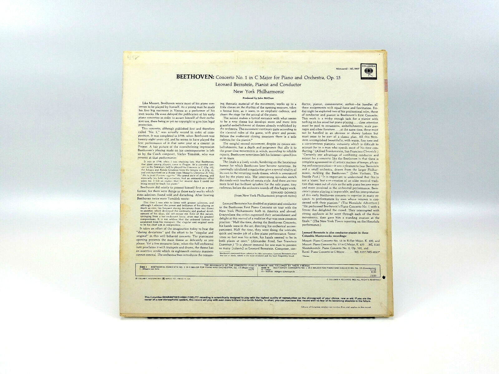 Bernstein* Beethoven*, New York Philharmonic* - Piano Concert No. 1 In C LP