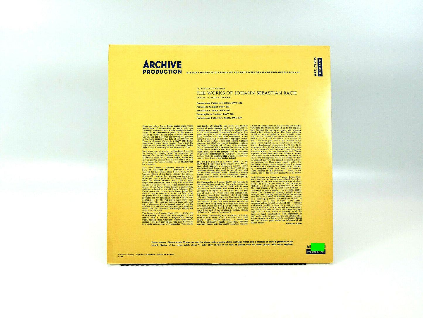The Works of Johann Sebastian Bach ARC73205 LP - NM