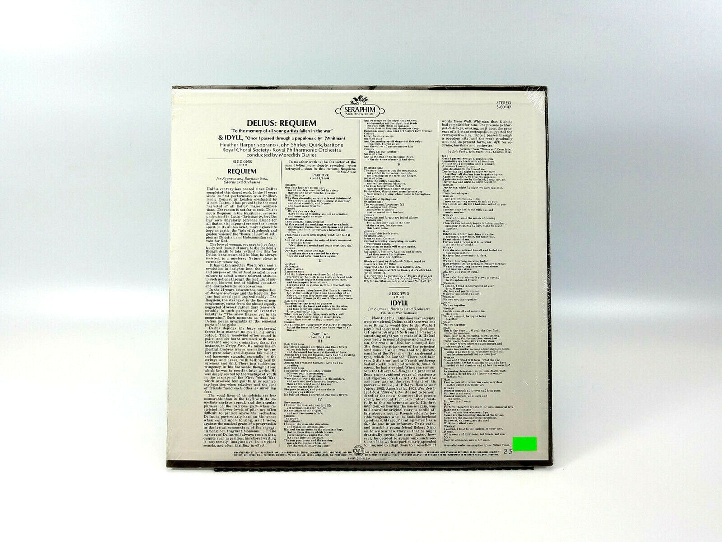 Delius Requiem S-60147 Vinyl, LP Brand New Sealed!
