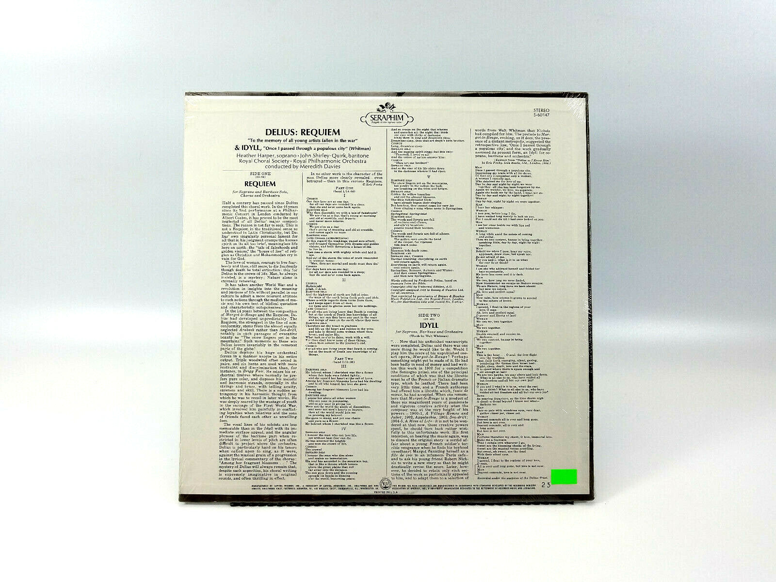 Delius Requiem S-60147 Vinyl, LP Brand New Sealed!
