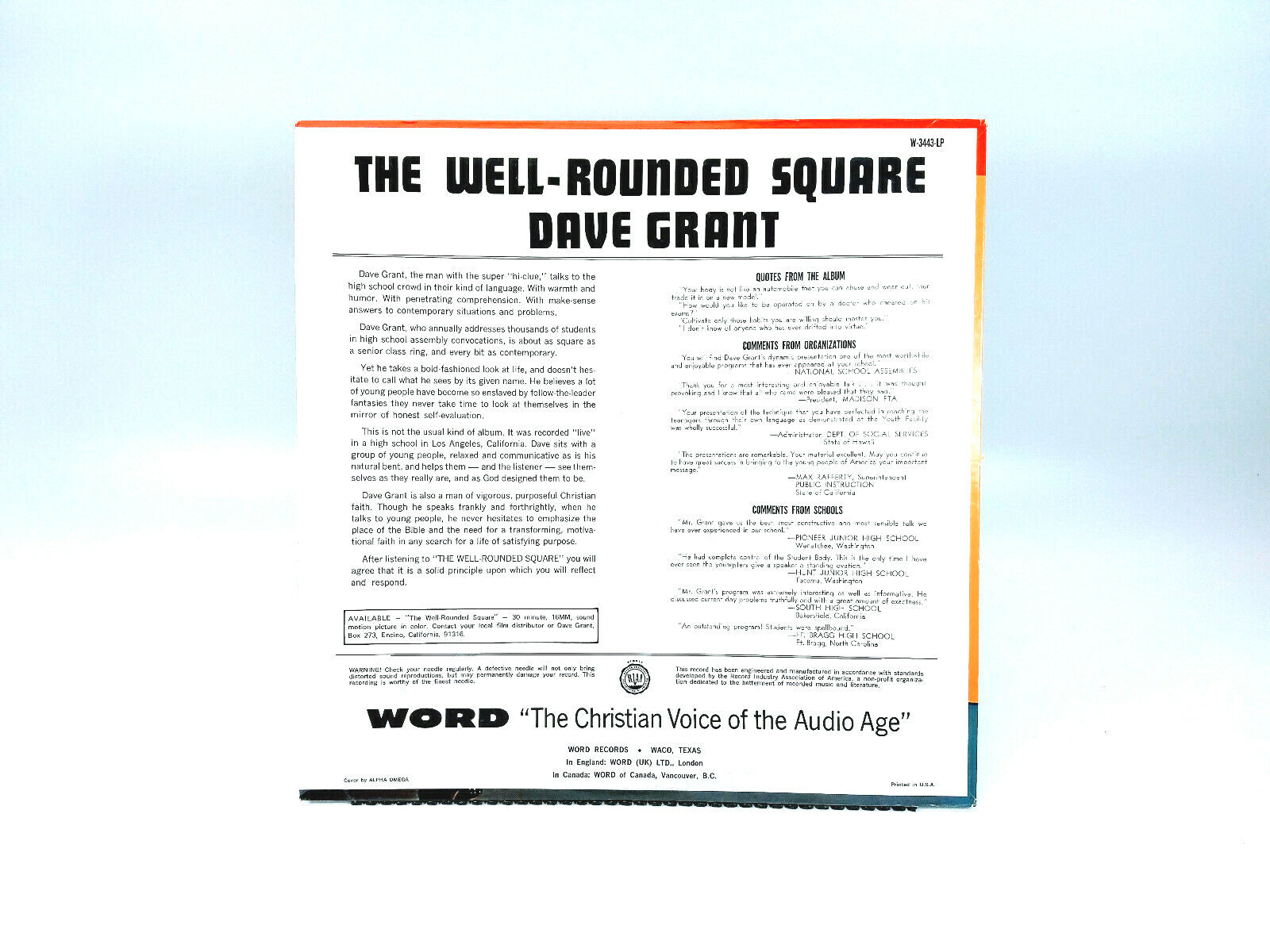 Dave Grant The Well Rounded Square, Word – W 3443 Vinyl, LP