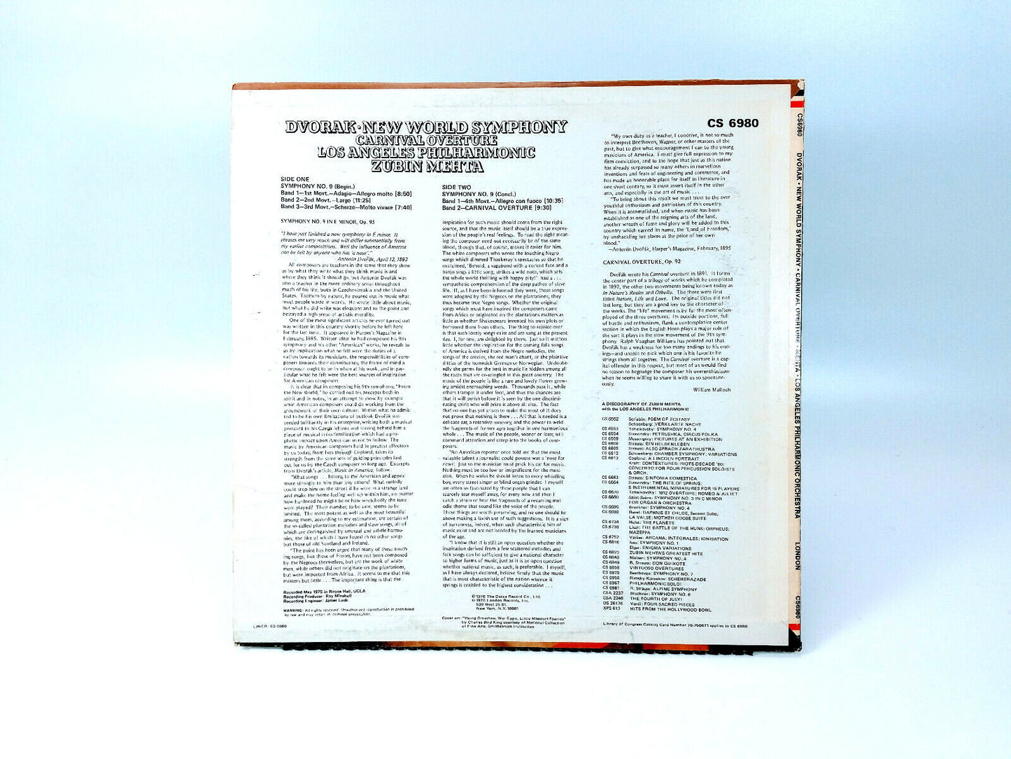 Zubin Mehta - Dvorak: New World Symphony (1976) | Vinyl LP | VG+ 