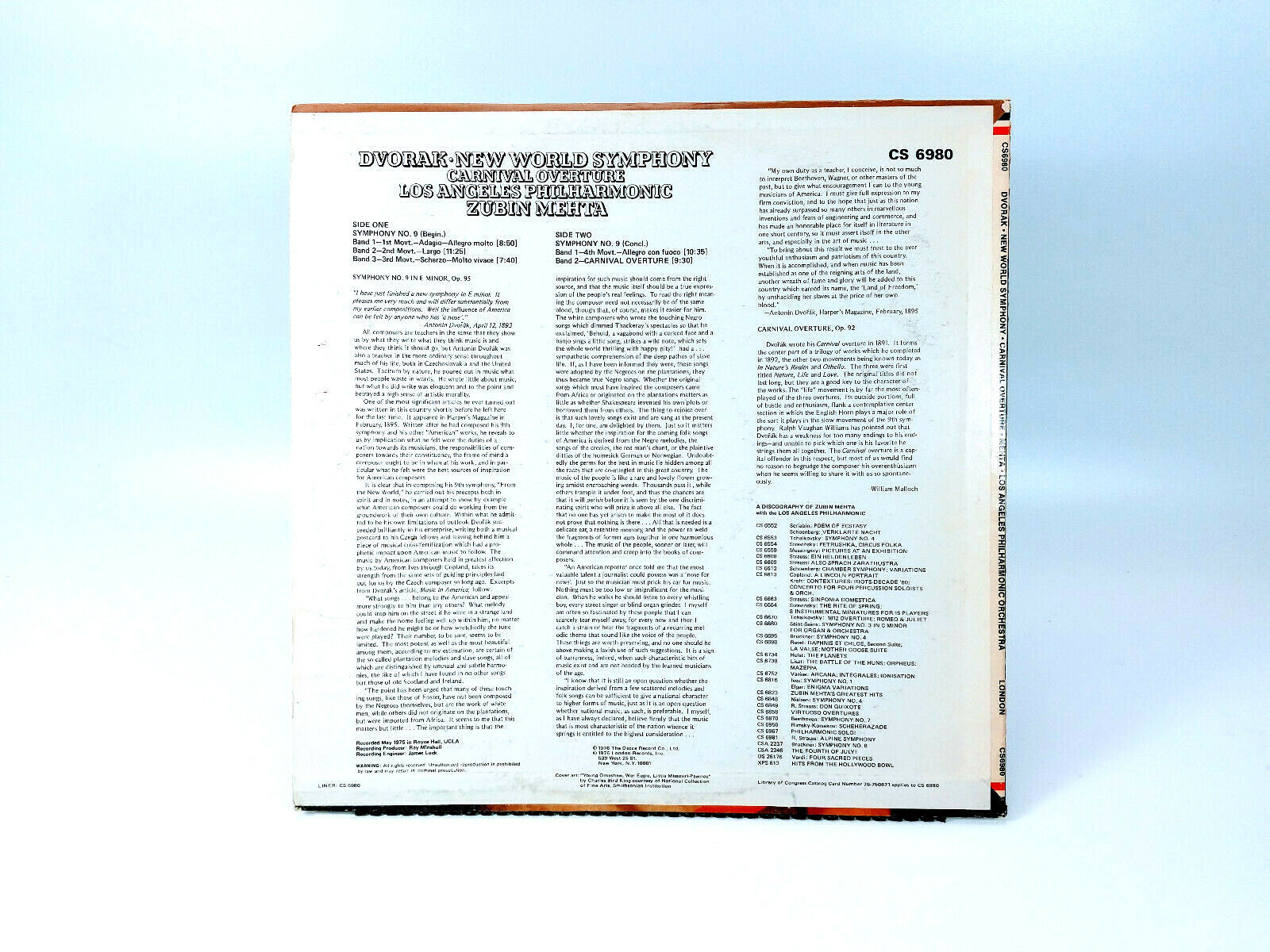 Zubin Mehta - Dvorak: New World Symphony (1976) | Vinyl LP | VG+ 