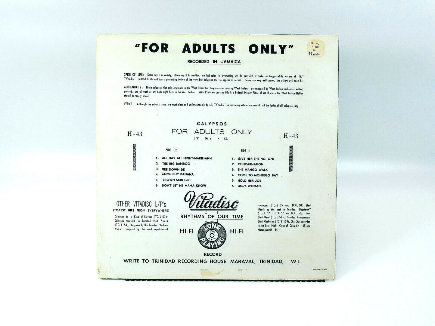 Various - For Adults Only - COVER ONLY! H-43 - 1955 Vitadisc
