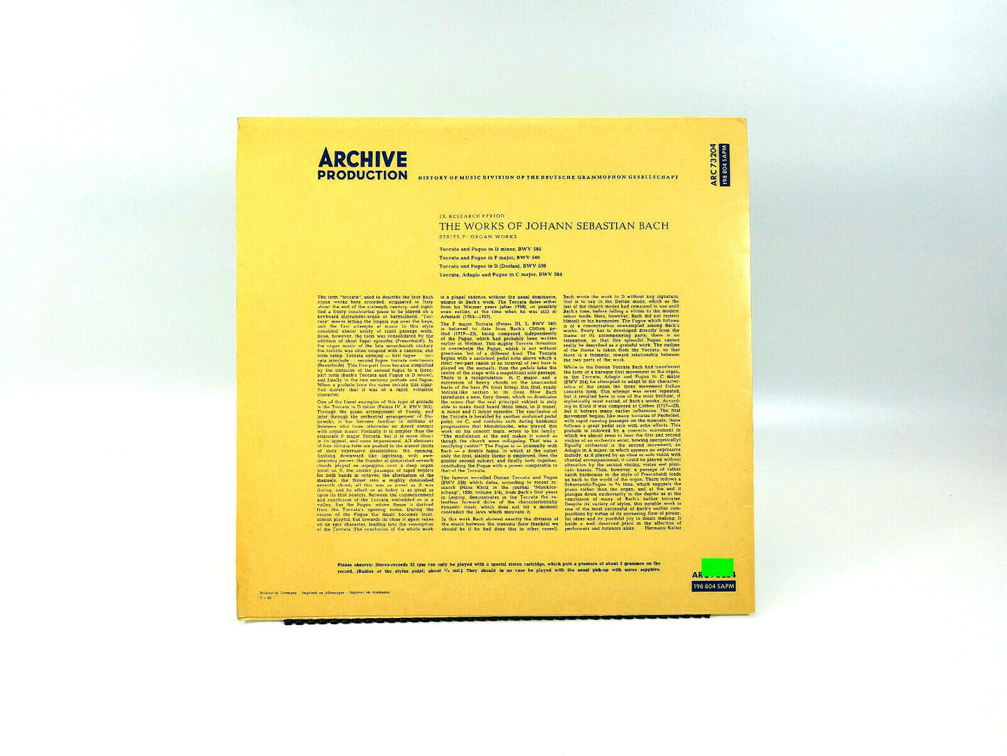 The Works of Johann Sebastian Bach ARC73204 Vinyl LP - NM
