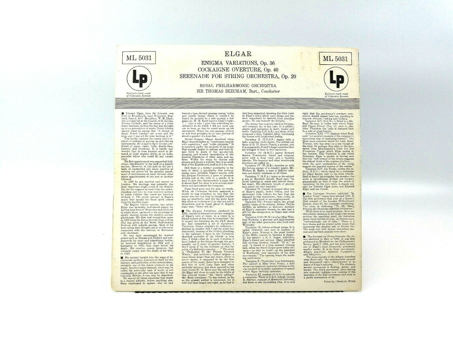 Beecham, Elgar Op. 36 - Cockaigne Overture, Op. 40 - Op. 20 ML 5031 LP