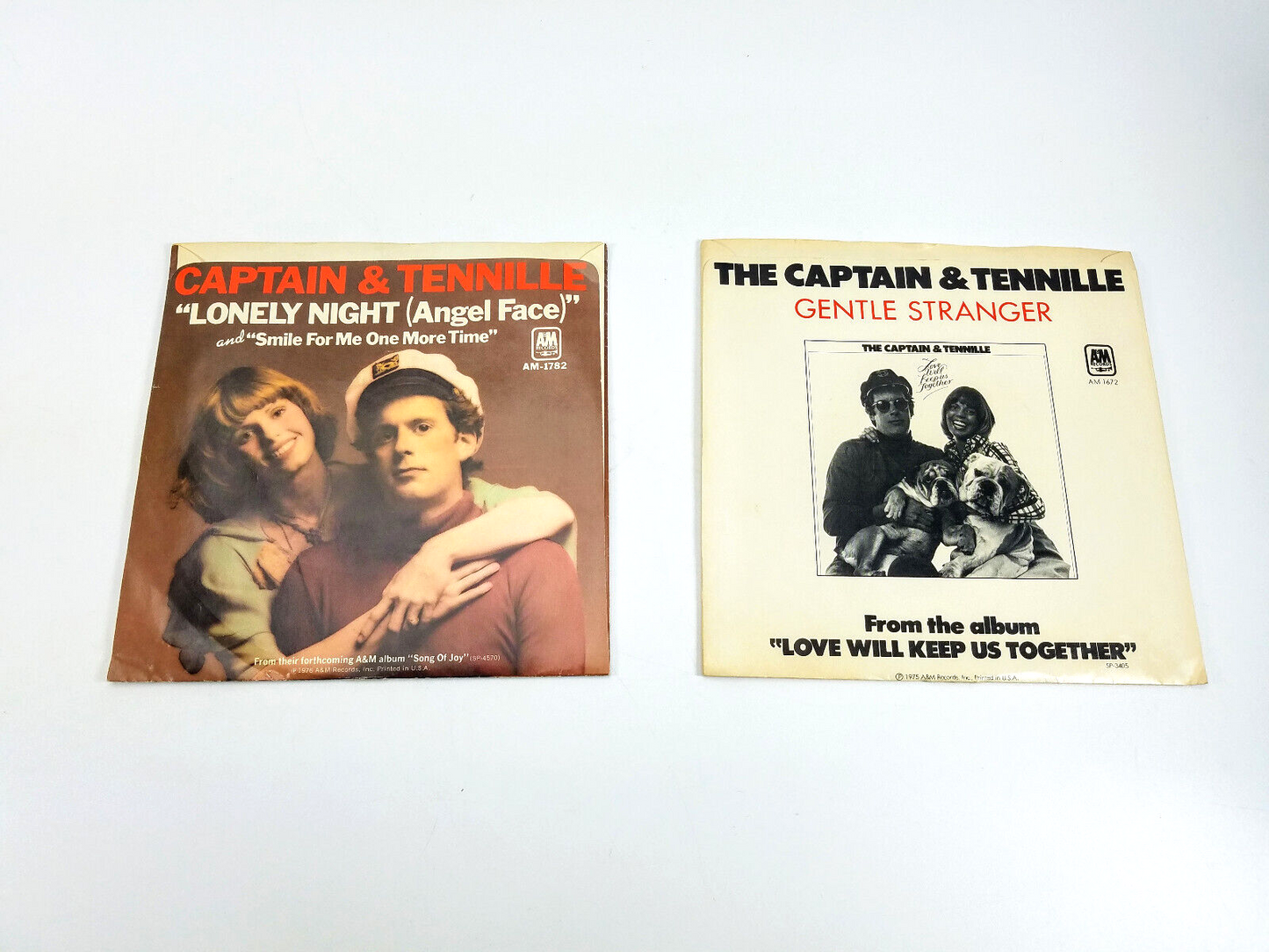 LOT OF 2 CAPTAIN & TENNILLE 45 RECORDS Lonely Nights/ Love Will Keep Us Together