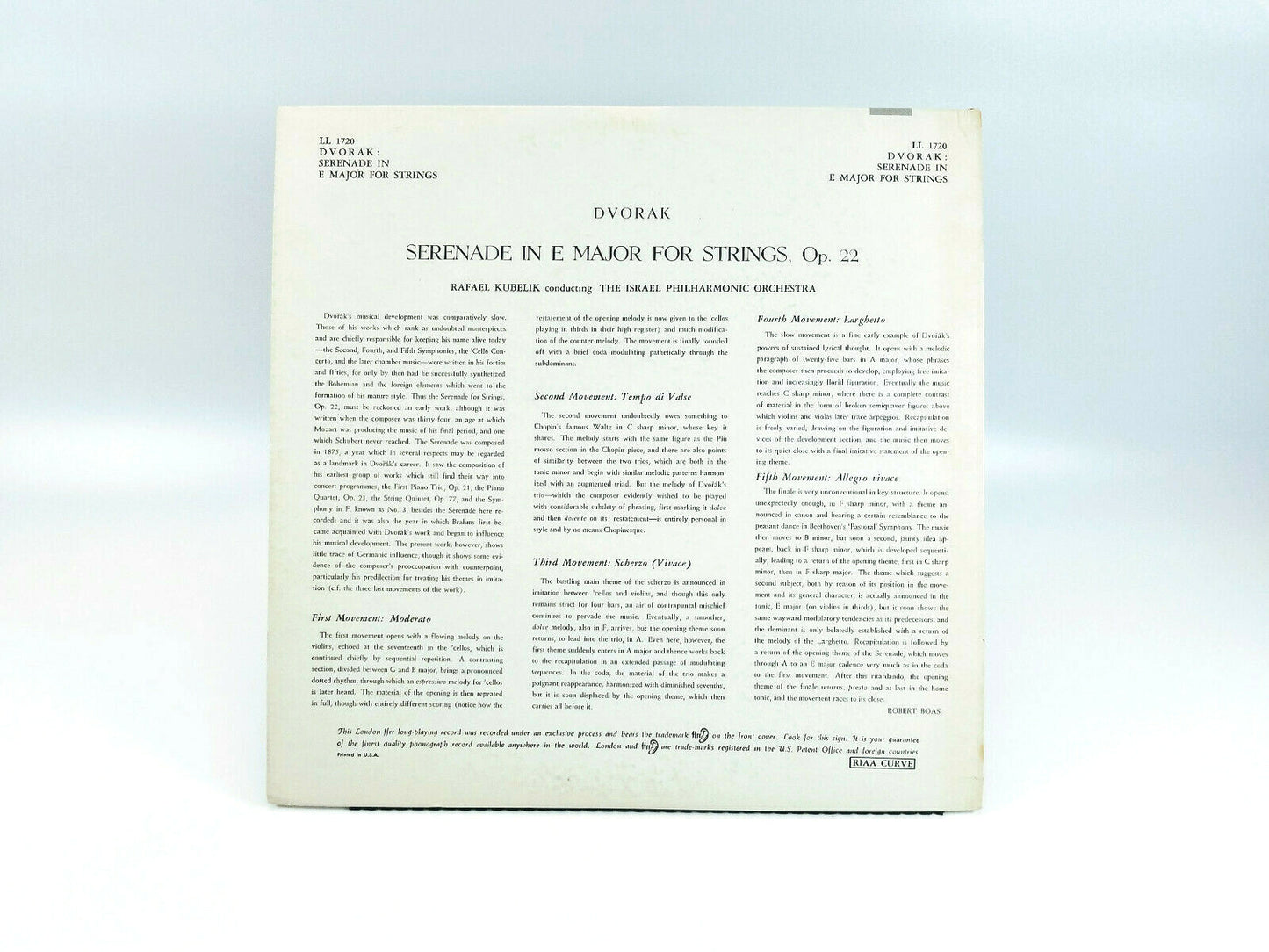 Dvořák* - The Israel Philharmonic Orchestra*, Kubelik Serenade In E Major LL1720