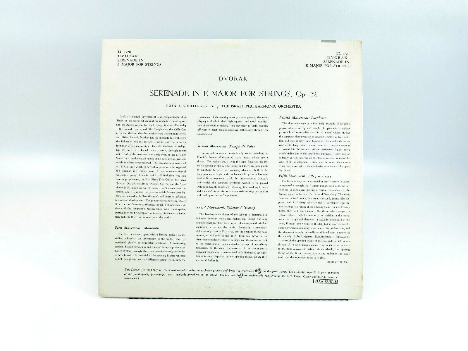 Dvořák* - The Israel Philharmonic Orchestra*, Kubelik Serenade In E Major LL1720