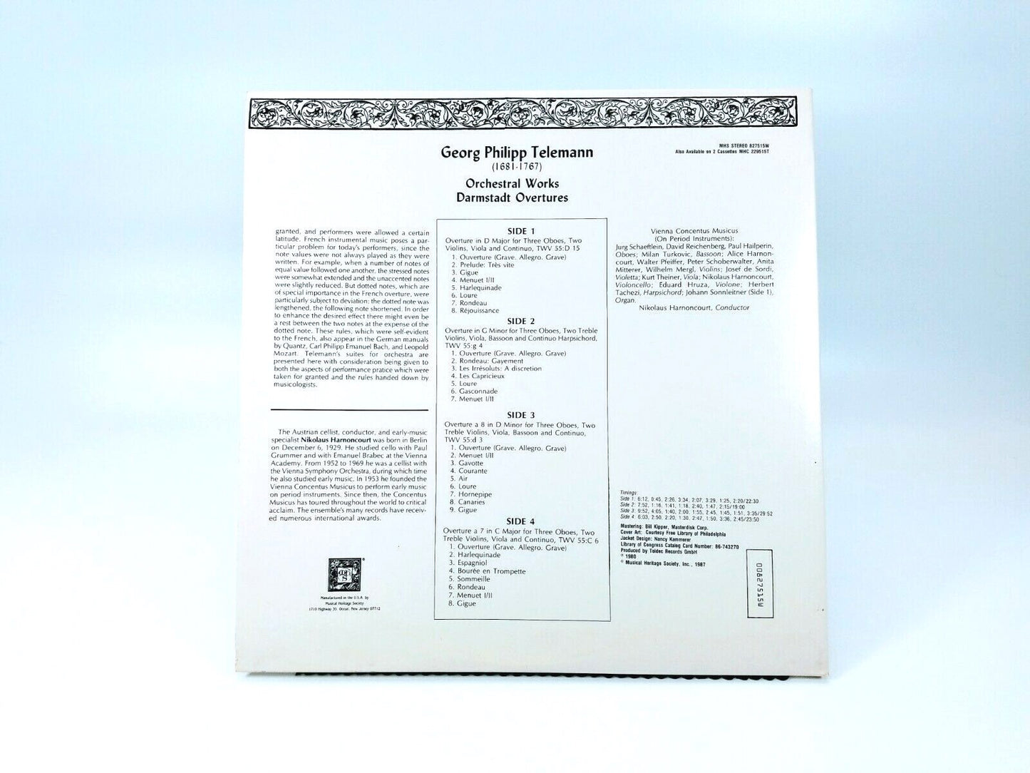 Georg Philipp Telemann - Orchestral Works Darmstadt Overtures (1987) | 2 LPs VG+