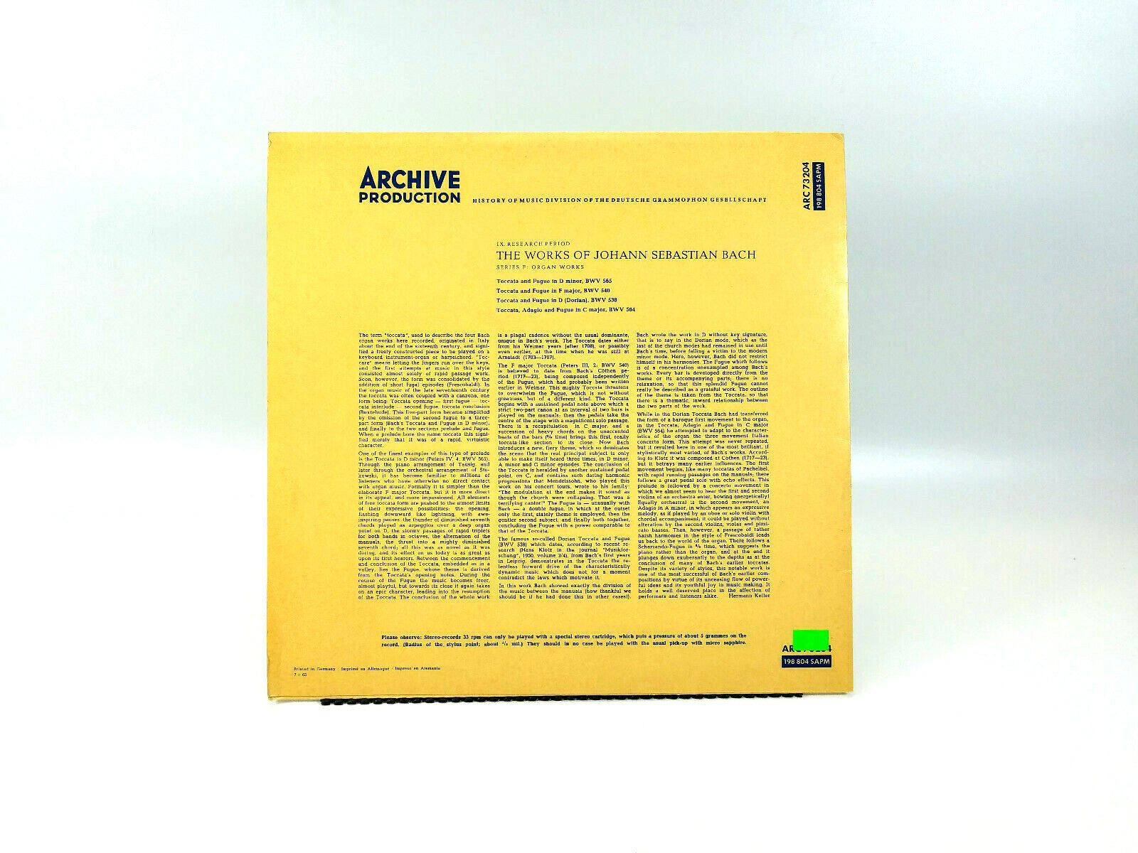 The Works of Johann Sebastian Bach ARC73204 Vinyl LP - NM