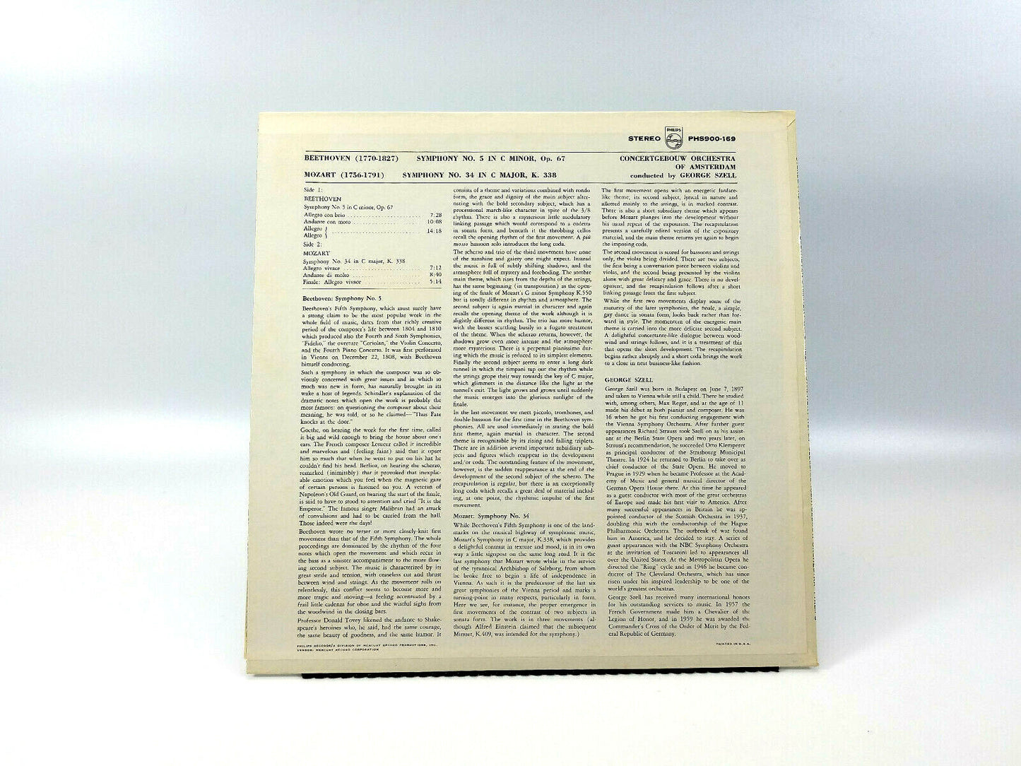 George Szell, Symphony No. 5 In C Minor / Symphony No. 34 In C Major LP NM