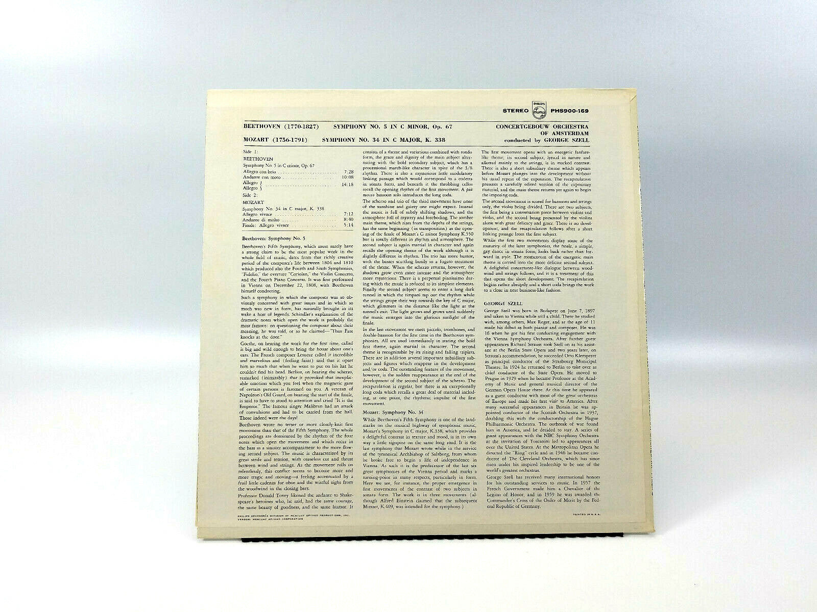 George Szell, Symphony No. 5 In C Minor / Symphony No. 34 In C Major LP NM