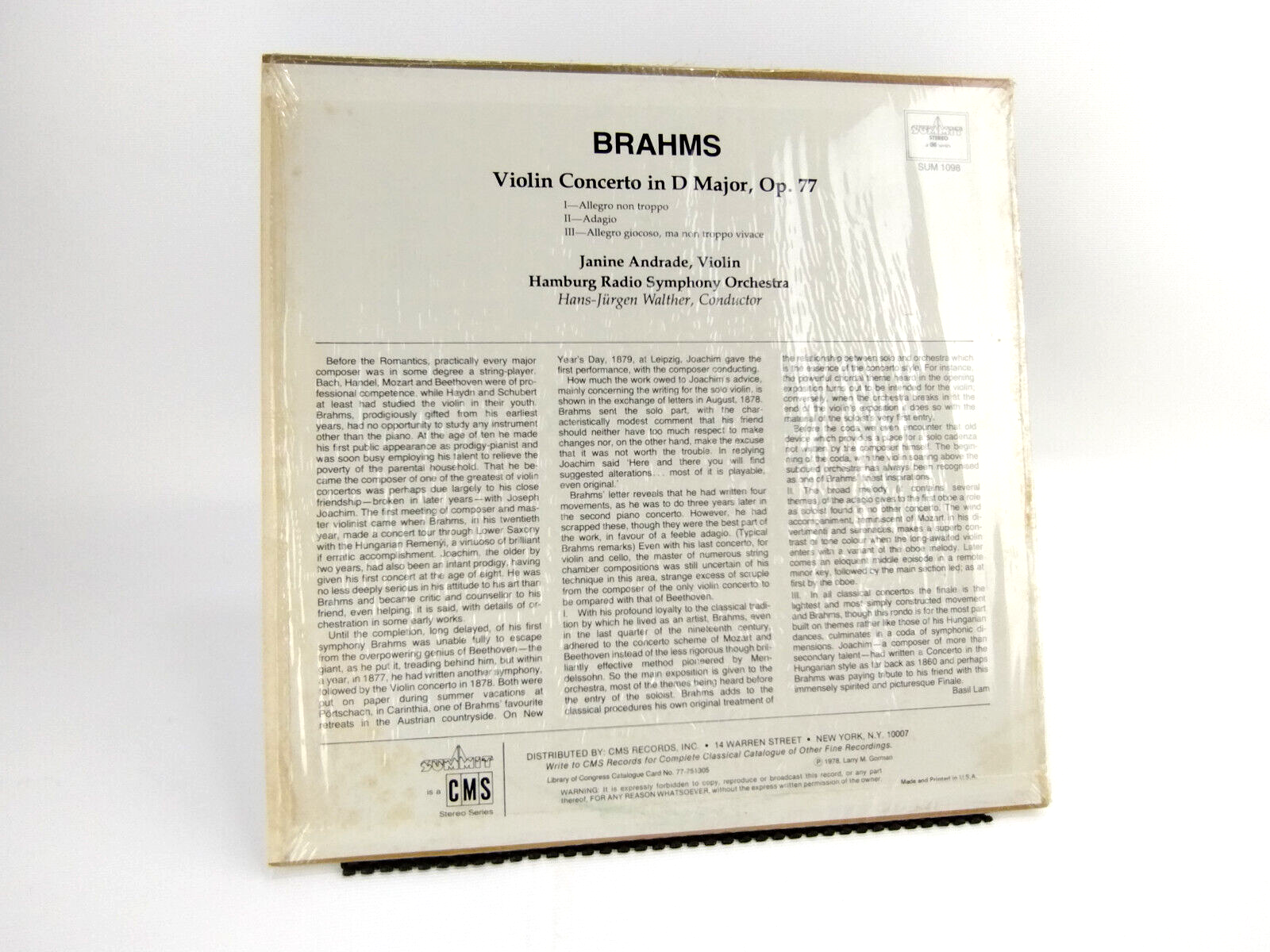 Brahms*, Janine Andrade - Violin Concerto in D Major, Op. 77, LP